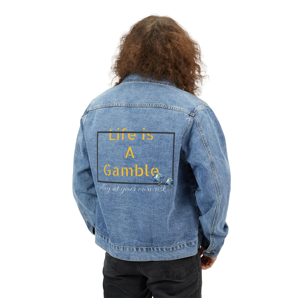 Denim Jacket — 'Life Is A Gamble' Embroidered Back Casual Jean Jacket