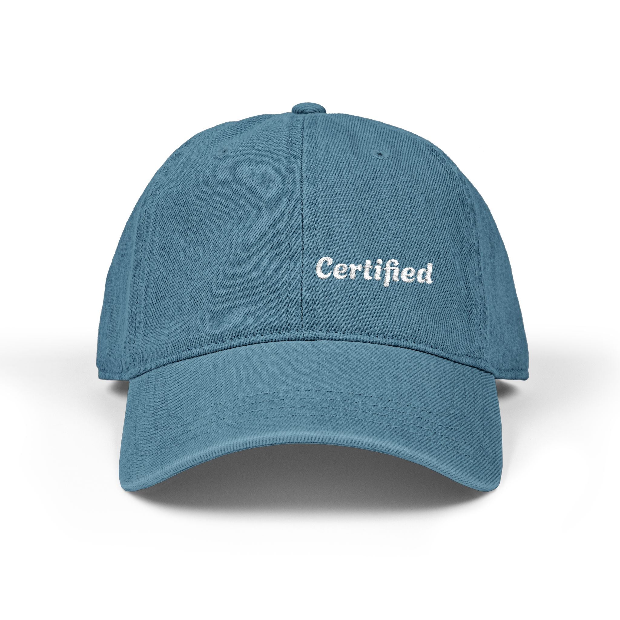 Embroidered Denim Baseball Hat — "Certified" Script Cap