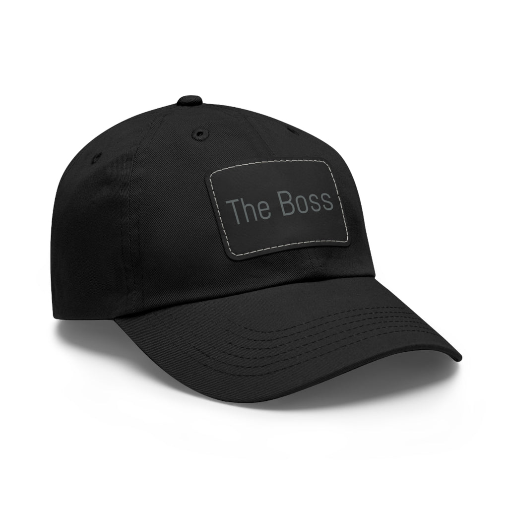 The Boss Leather Patch Dad Hat — Neutral Cap with Pink Patch