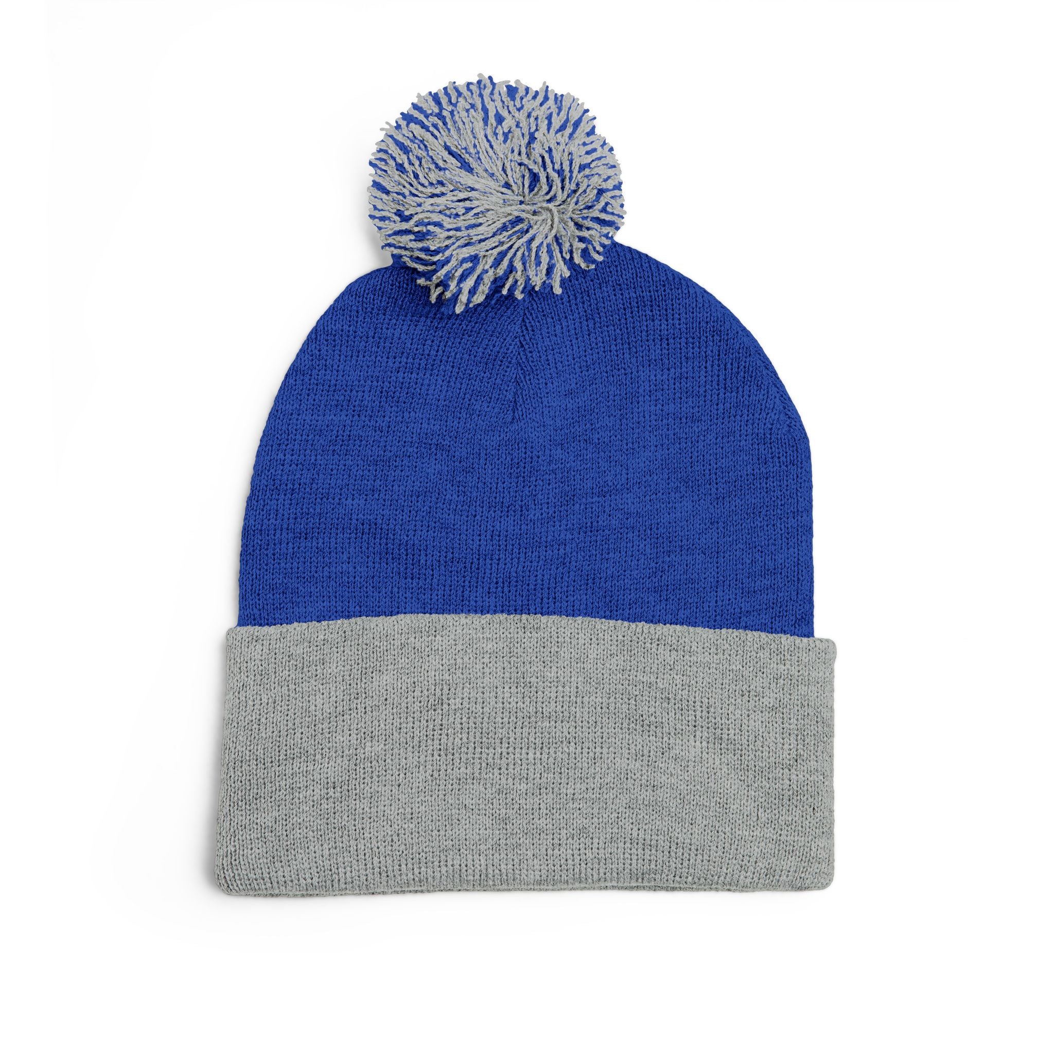 Embroidered Pom-Pom Knit Cap — Cozy Winter Beanie with Folded Cuff