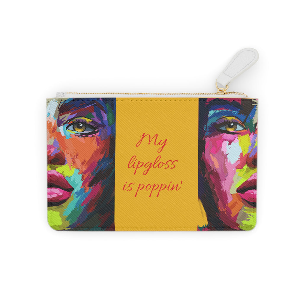 Mini Clutch Bag - Colorful Pop Art Face with "My Lipgloss Is Poppin'" Cosmetic Pouch