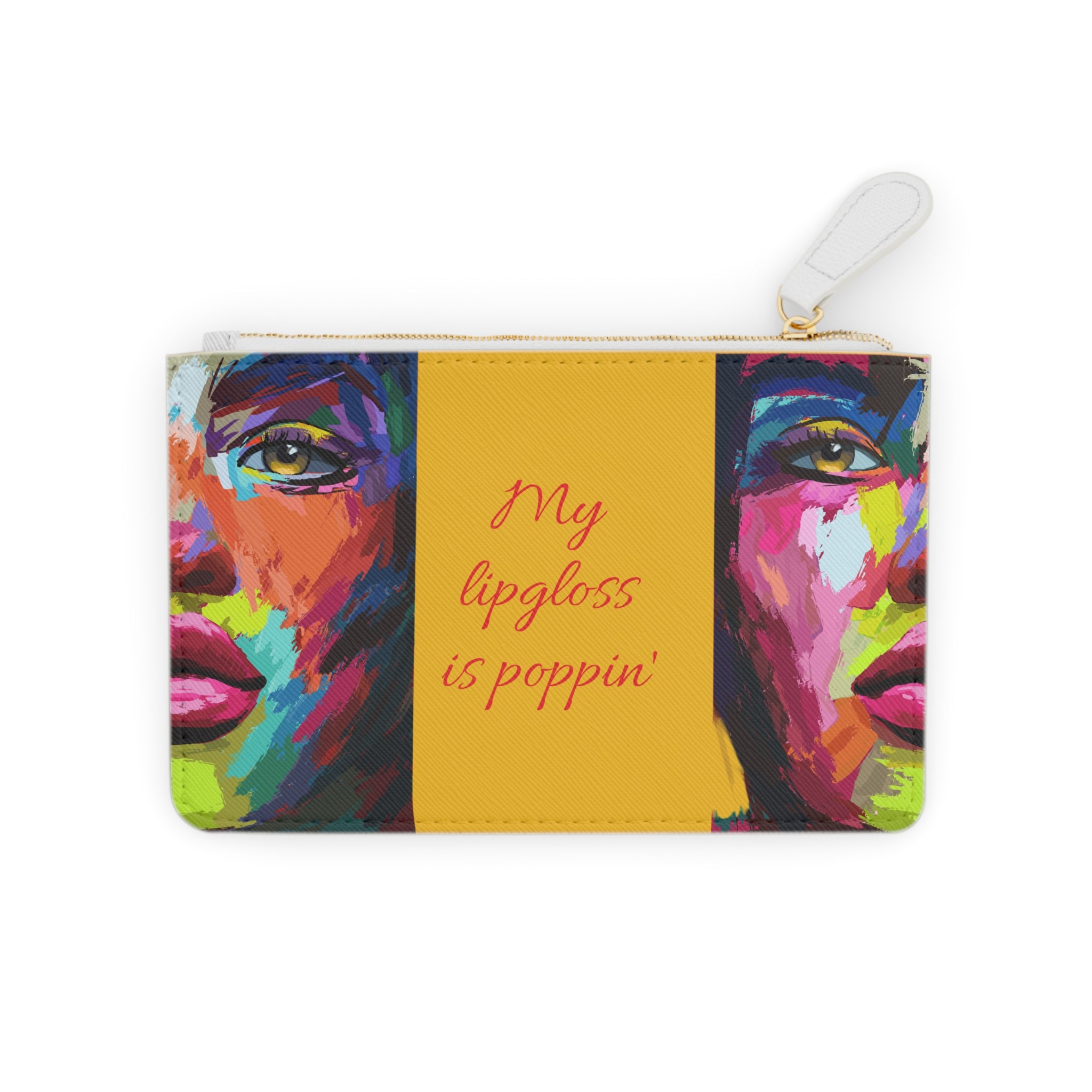 Mini Clutch Bag - Colorful Pop Art Face with "My Lipgloss Is Poppin'" Cosmetic Pouch