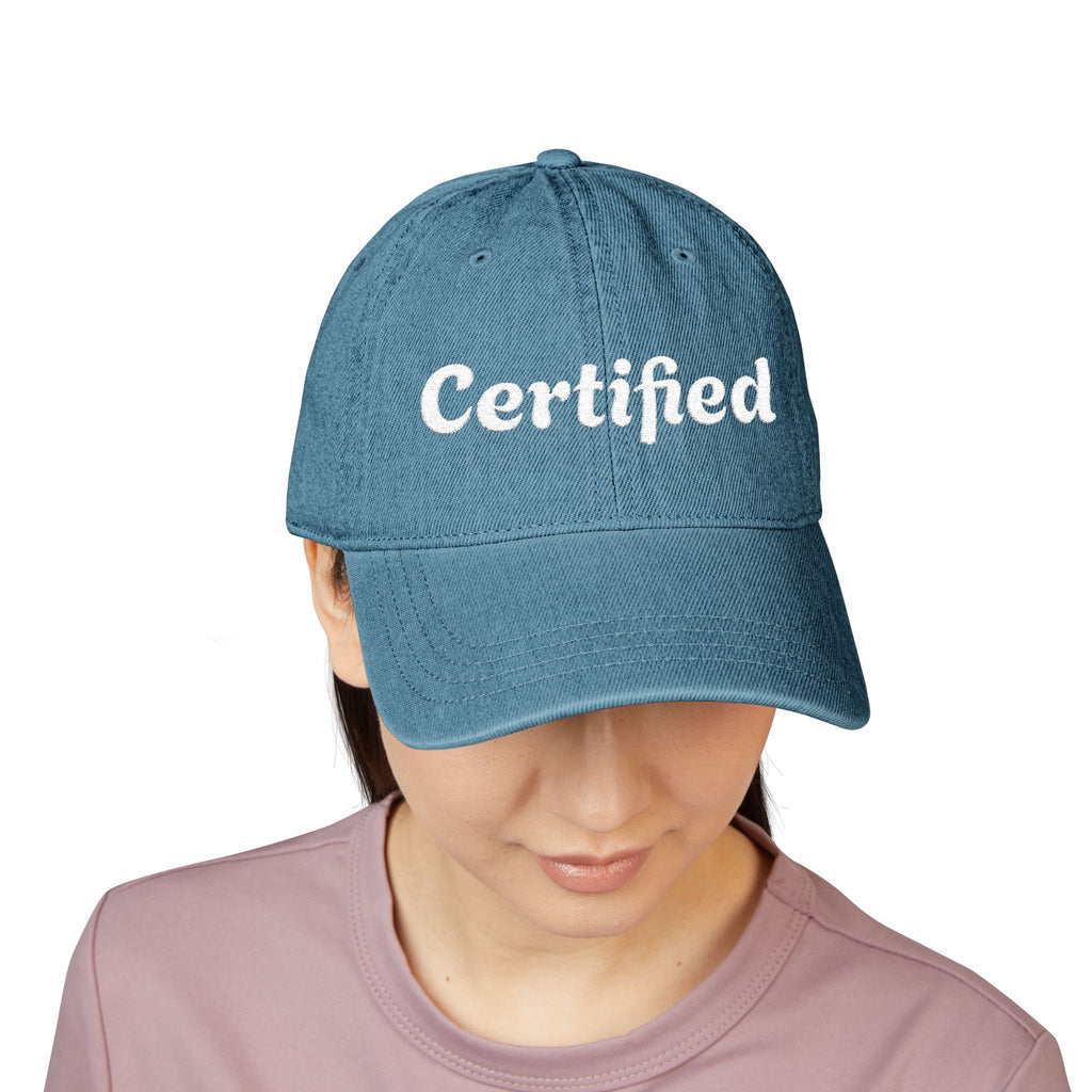 Embroidered Denim Baseball Hat — "Certified" Script Cap