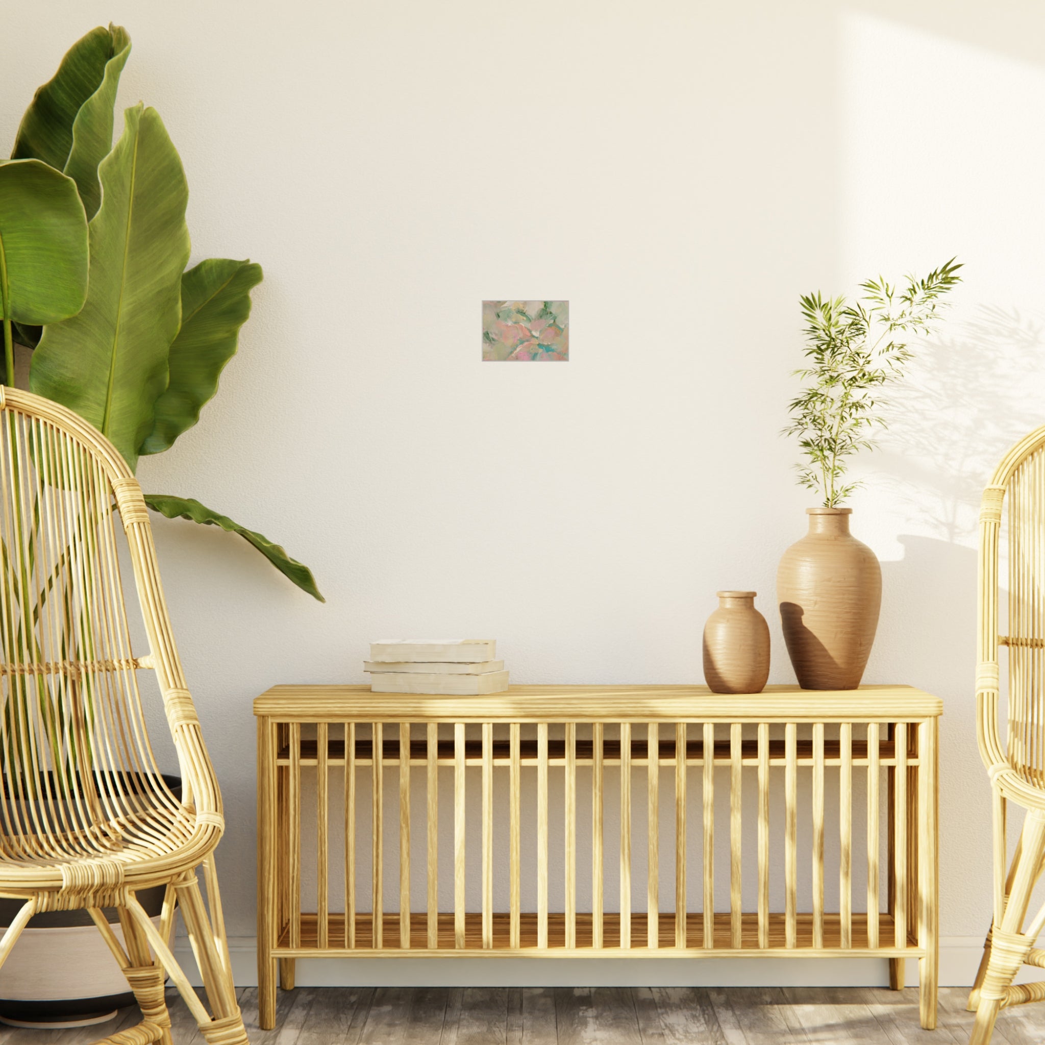 Abstract Pastel Floral Foam Board Print — Soft Green & Pink Wall Art