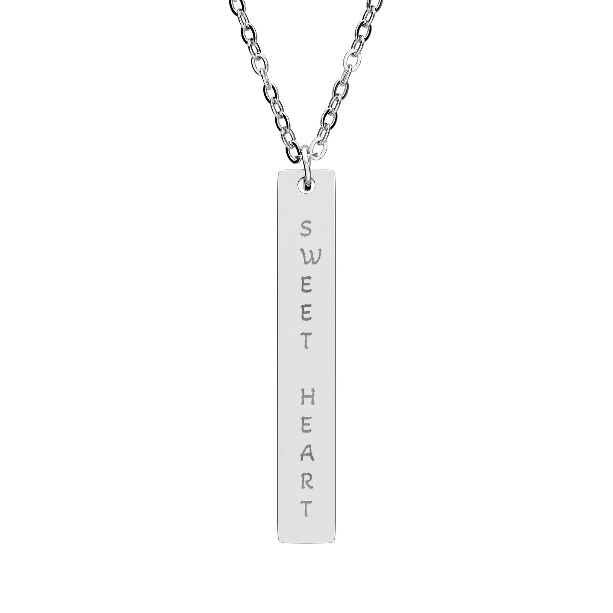 Engraved Vertical Bar Necklace - Personalized Name/Message Pendant, Sterling Silver or Black Stainless Steel
