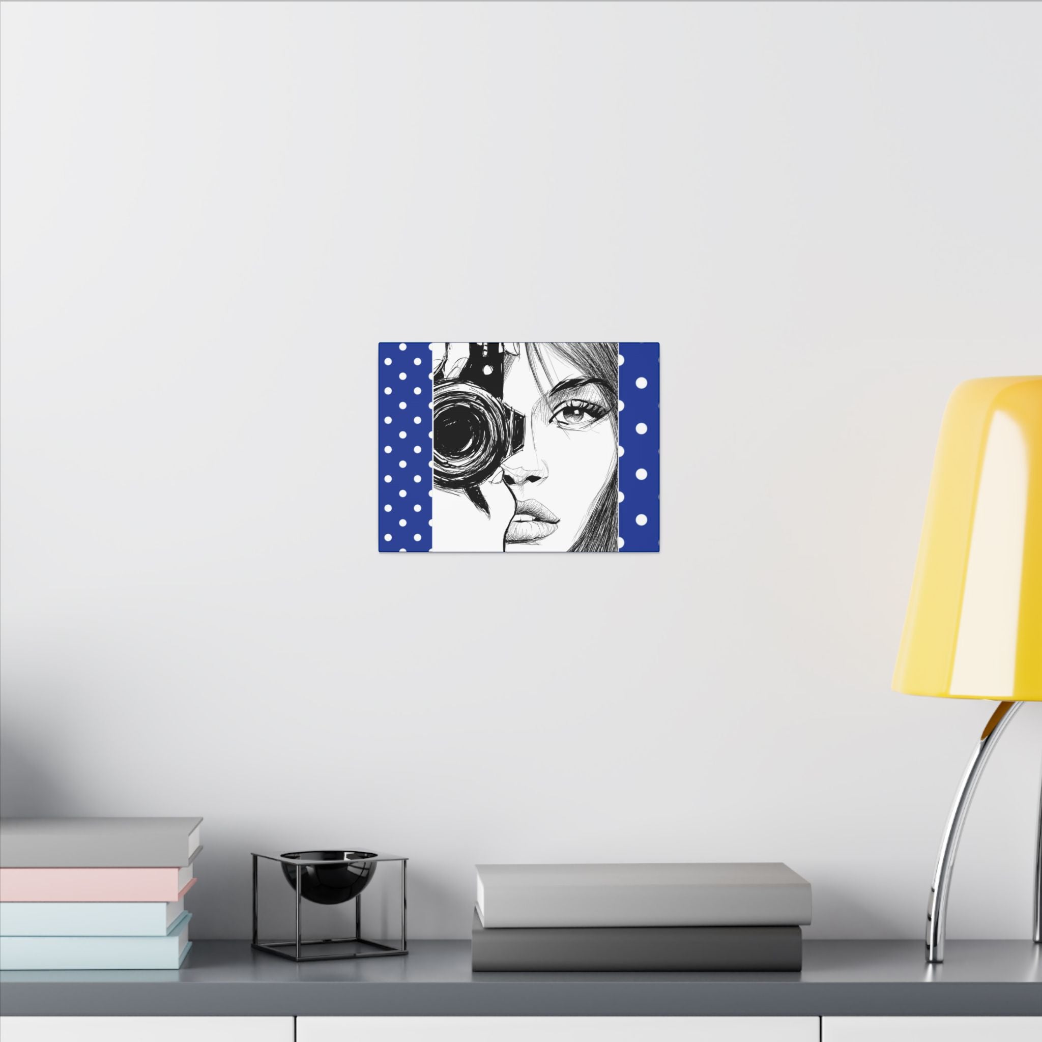 Camera Girl Portrait Canvas Print — Black & White Fashion Wall Art