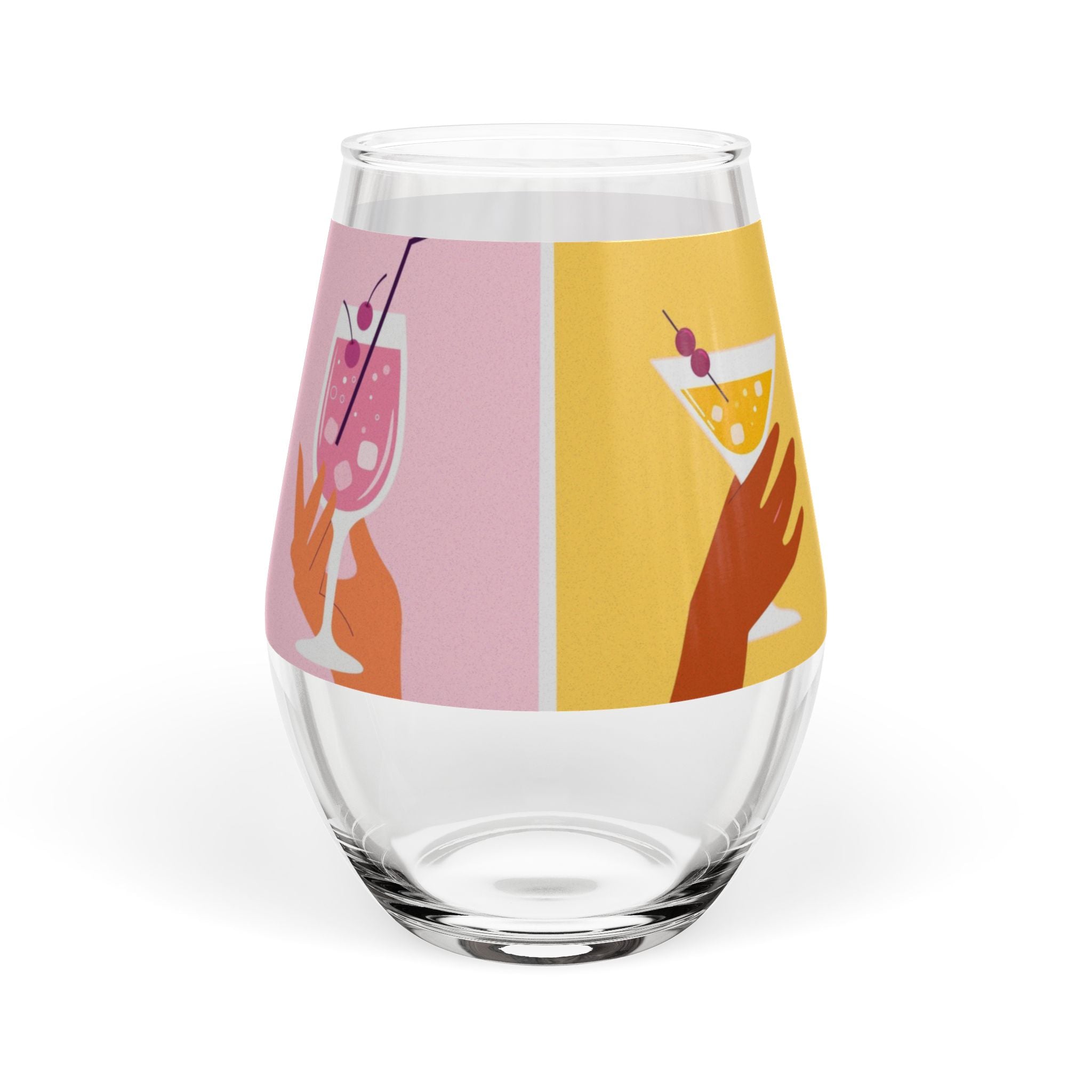 Stemless Wine Glass - Colorful Cocktail Hands Design (11.75 oz)