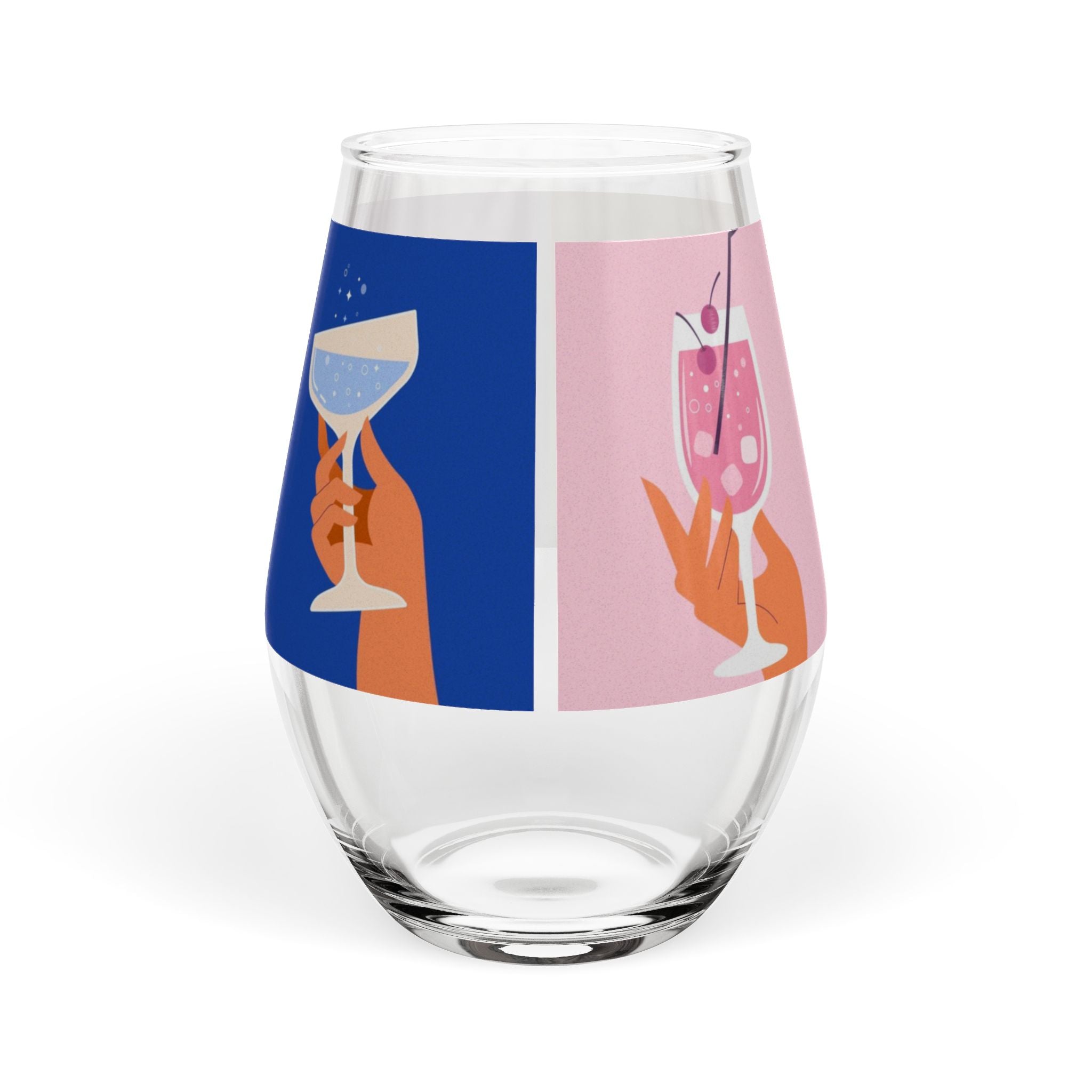 Stemless Wine Glass - Colorful Cocktail Hands Design (11.75 oz)