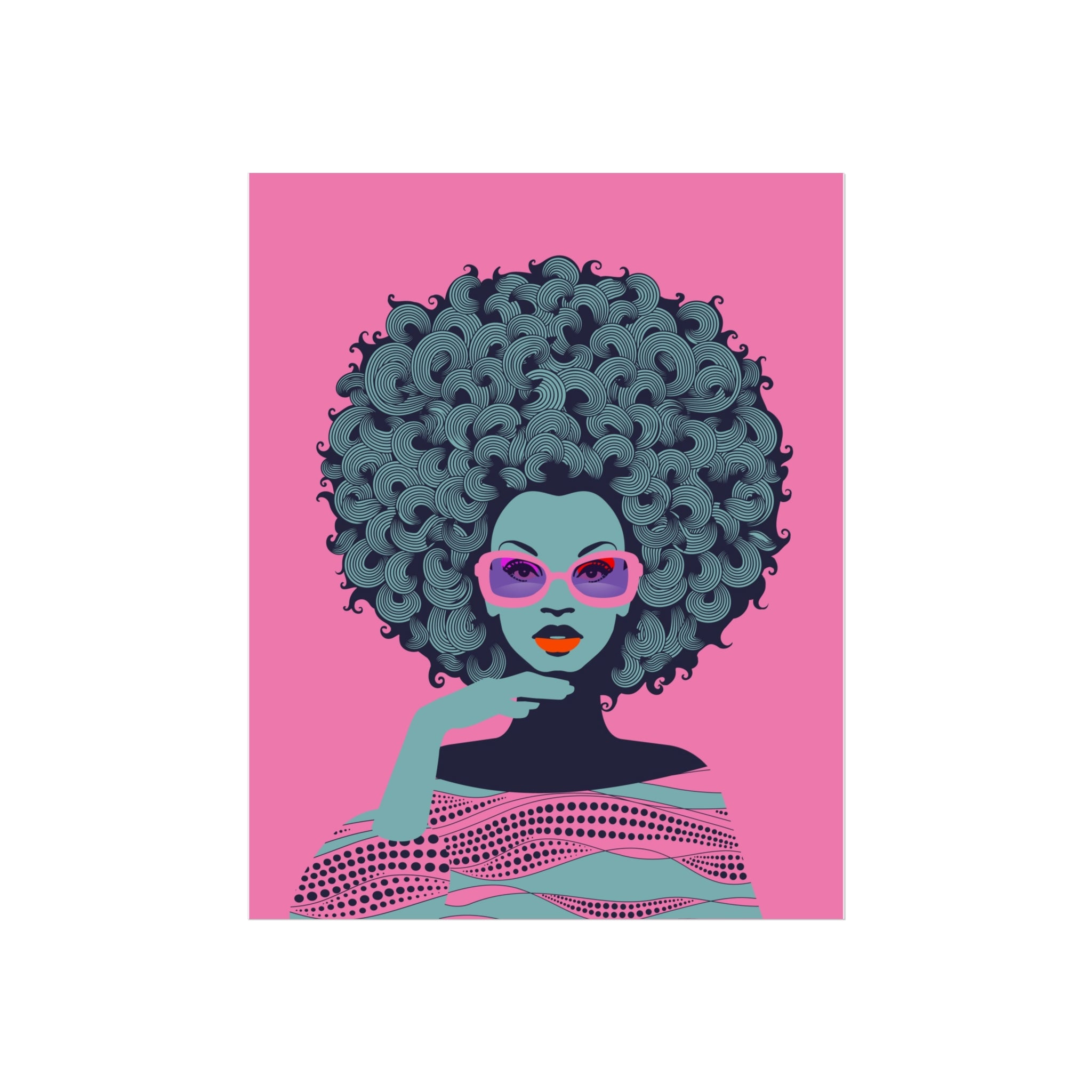 Fine Art Poster — Retro Afro Pop Portrait, Pink & Teal Wall Art
