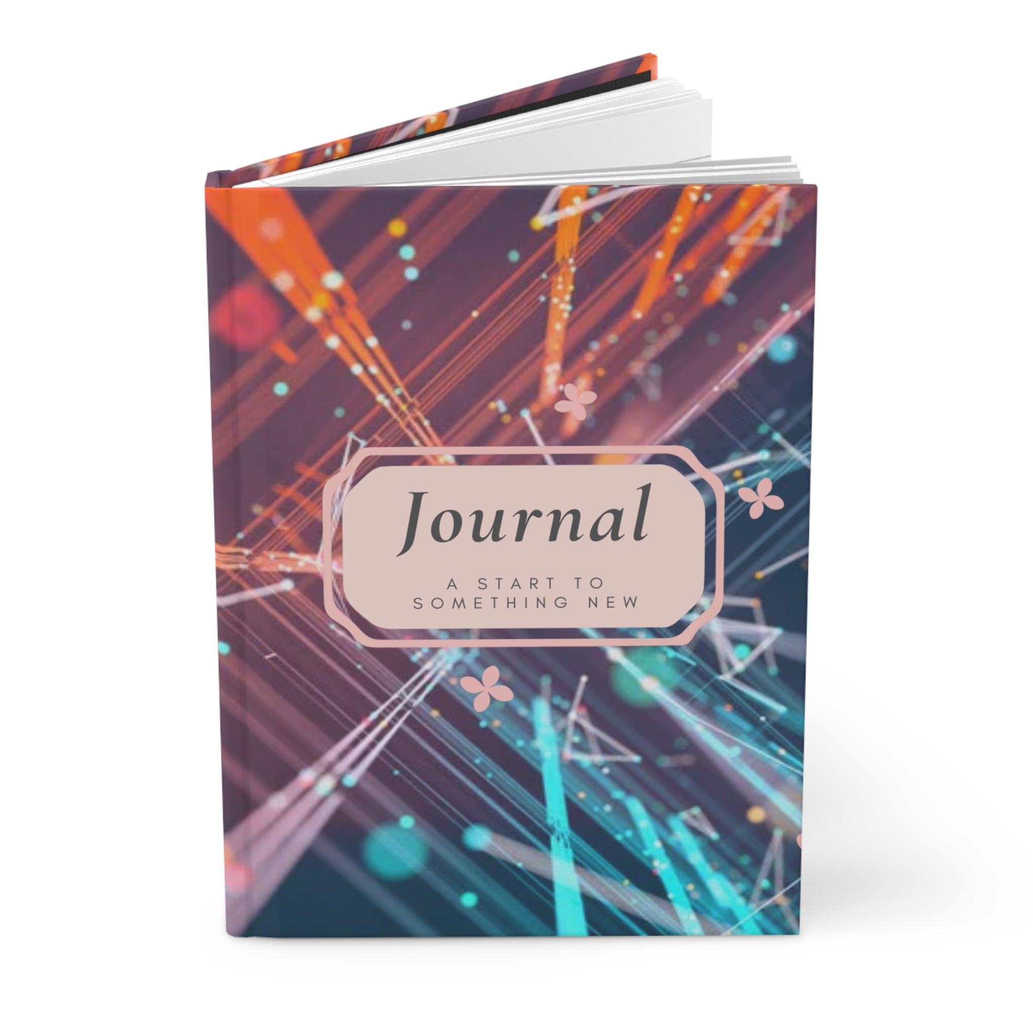 Hardcover Journal — 'A Start to Something New' Abstract Neon Lights Notebook