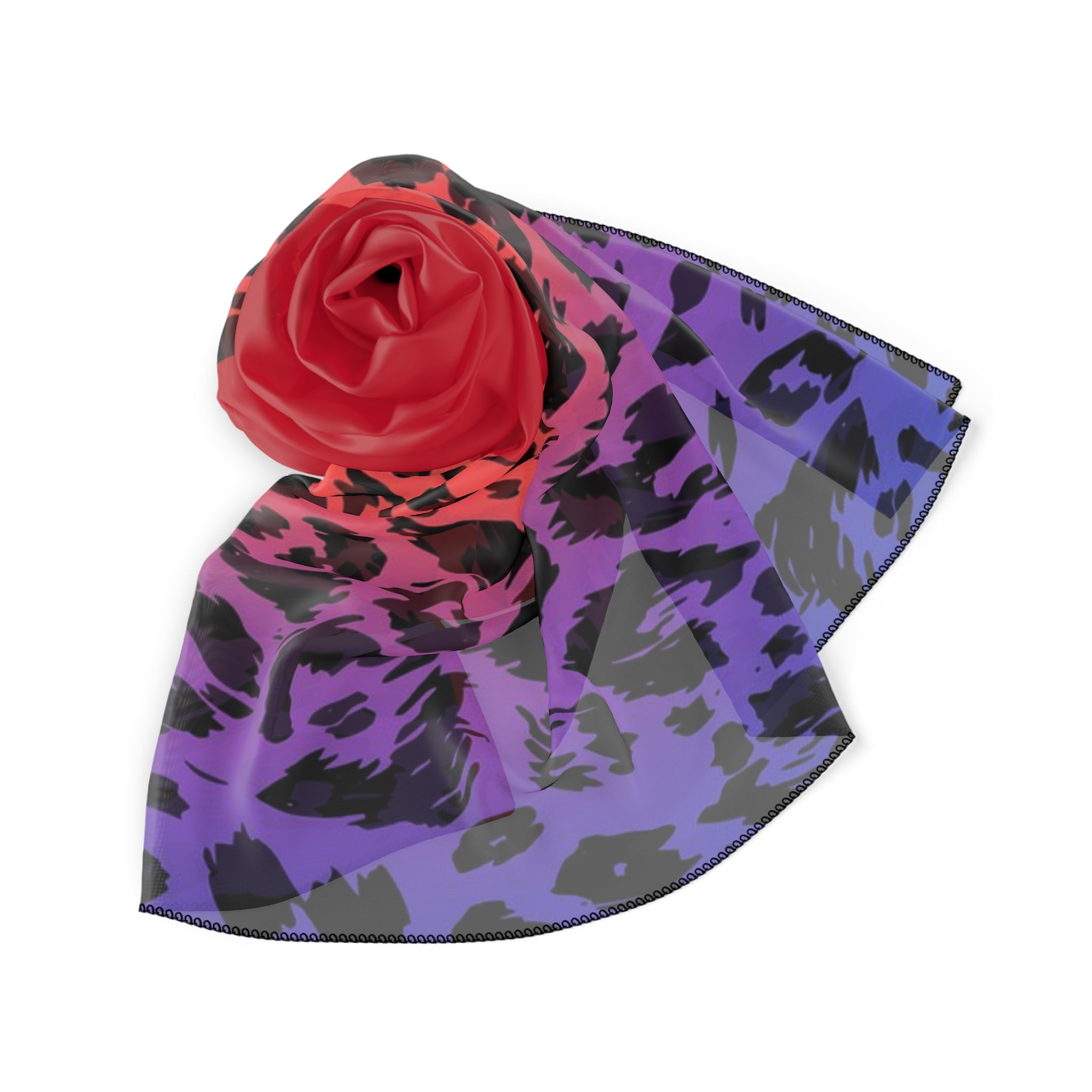 Silky Leopard Ombre Scarf – Red to Purple Animal Print Poly Scarf