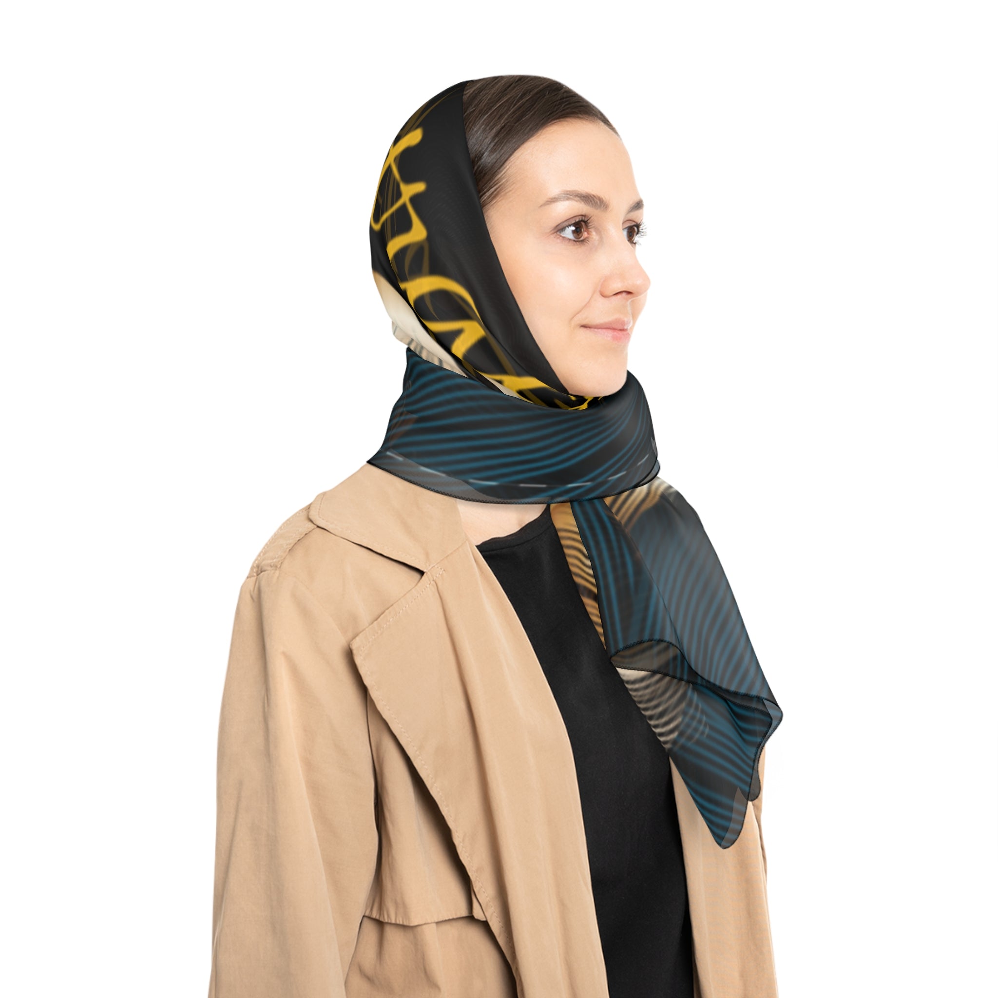Silk-Feel Floral 'FayDel Attraction' Scarf — Luxe Black & Gold Fashion Accessory