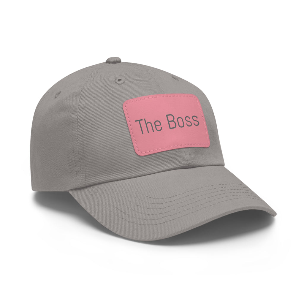 The Boss Leather Patch Dad Hat — Neutral Cap with Pink Patch