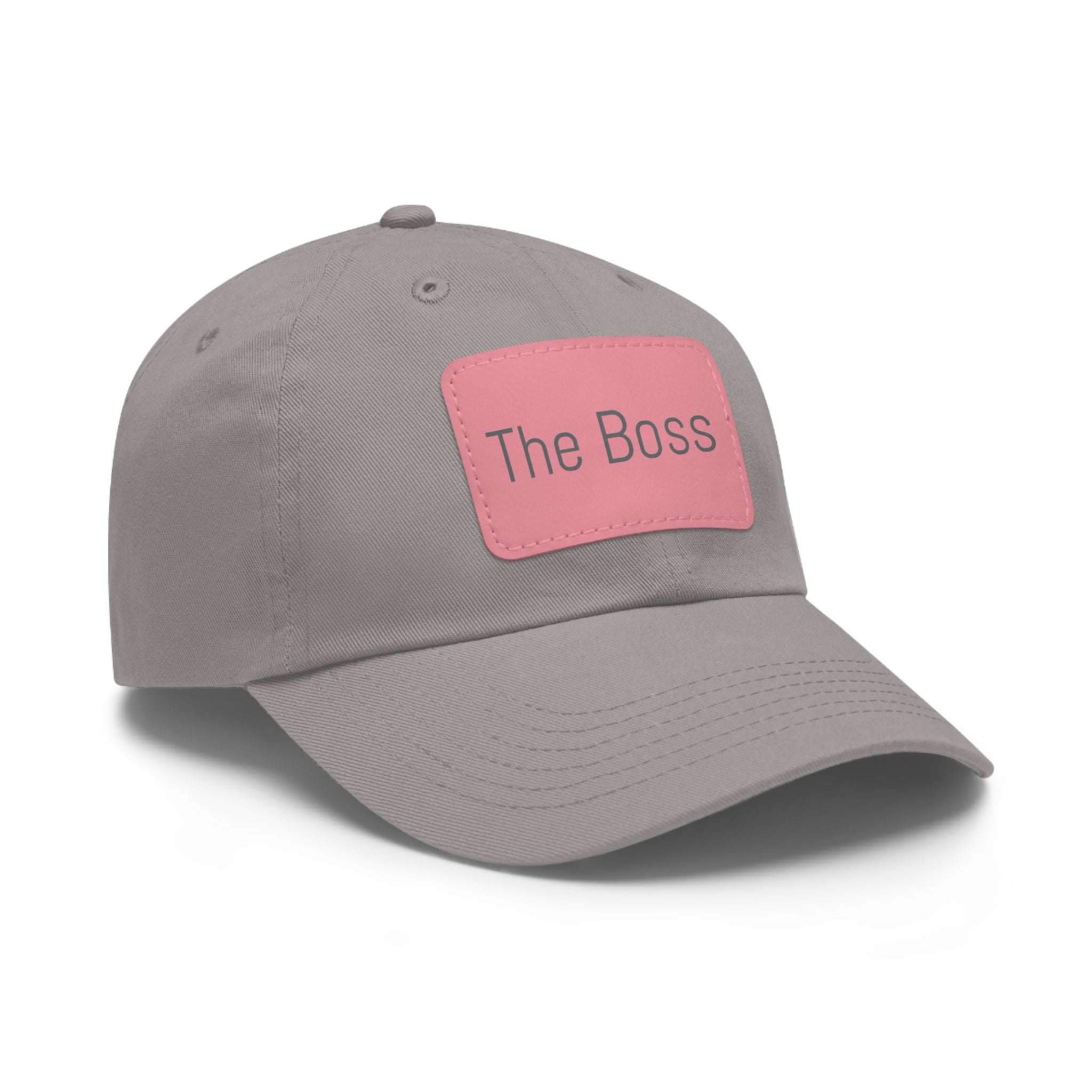 The Boss Leather Patch Dad Hat — Neutral Cap with Pink Patch