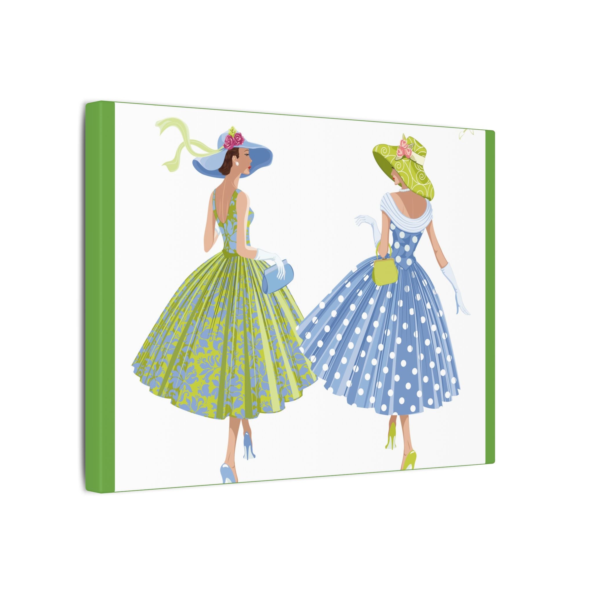 Vintage Fashion Ladies Canvas Wall Art — Mid-Century Dress Illustration