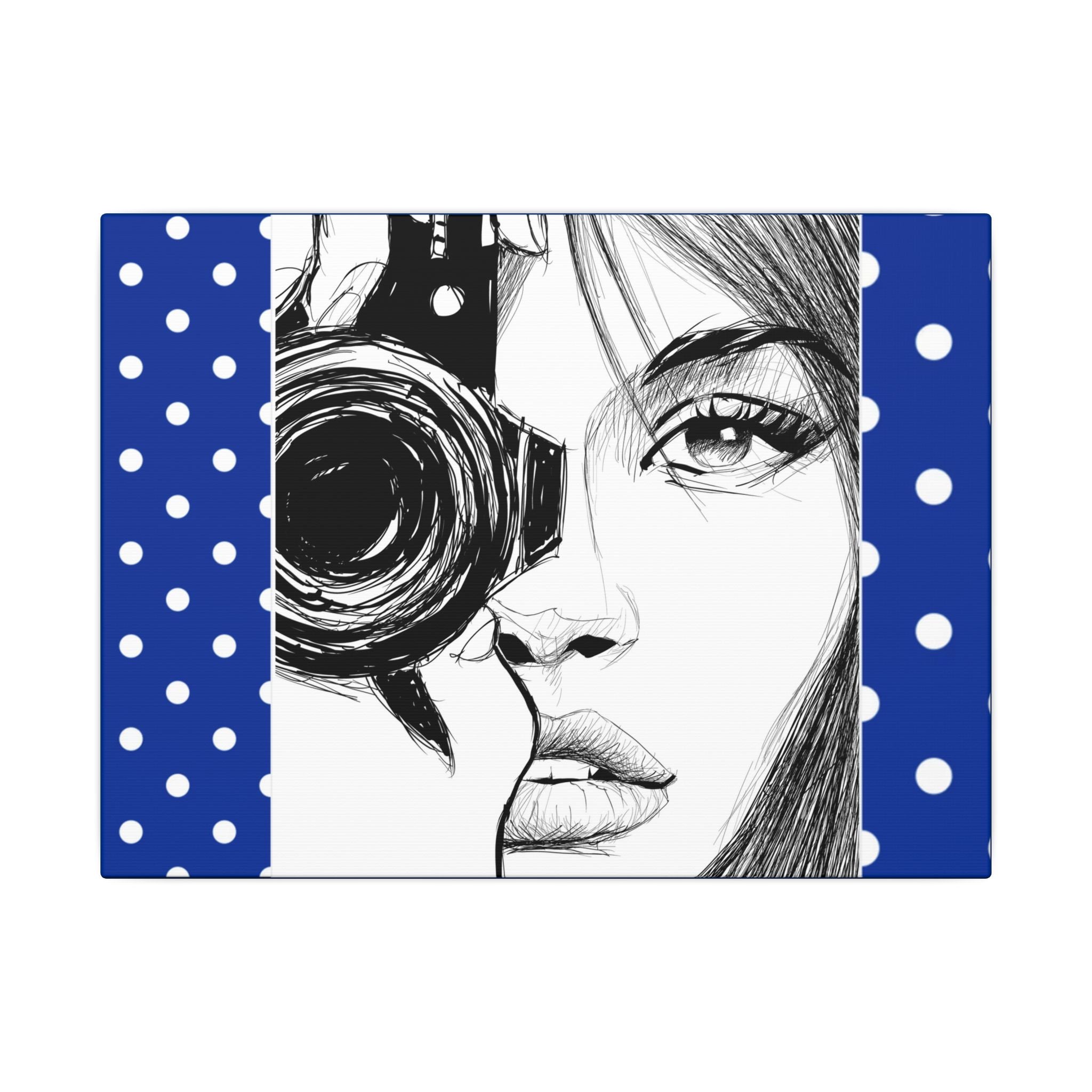 Camera Girl Portrait Canvas Print — Black & White Fashion Wall Art
