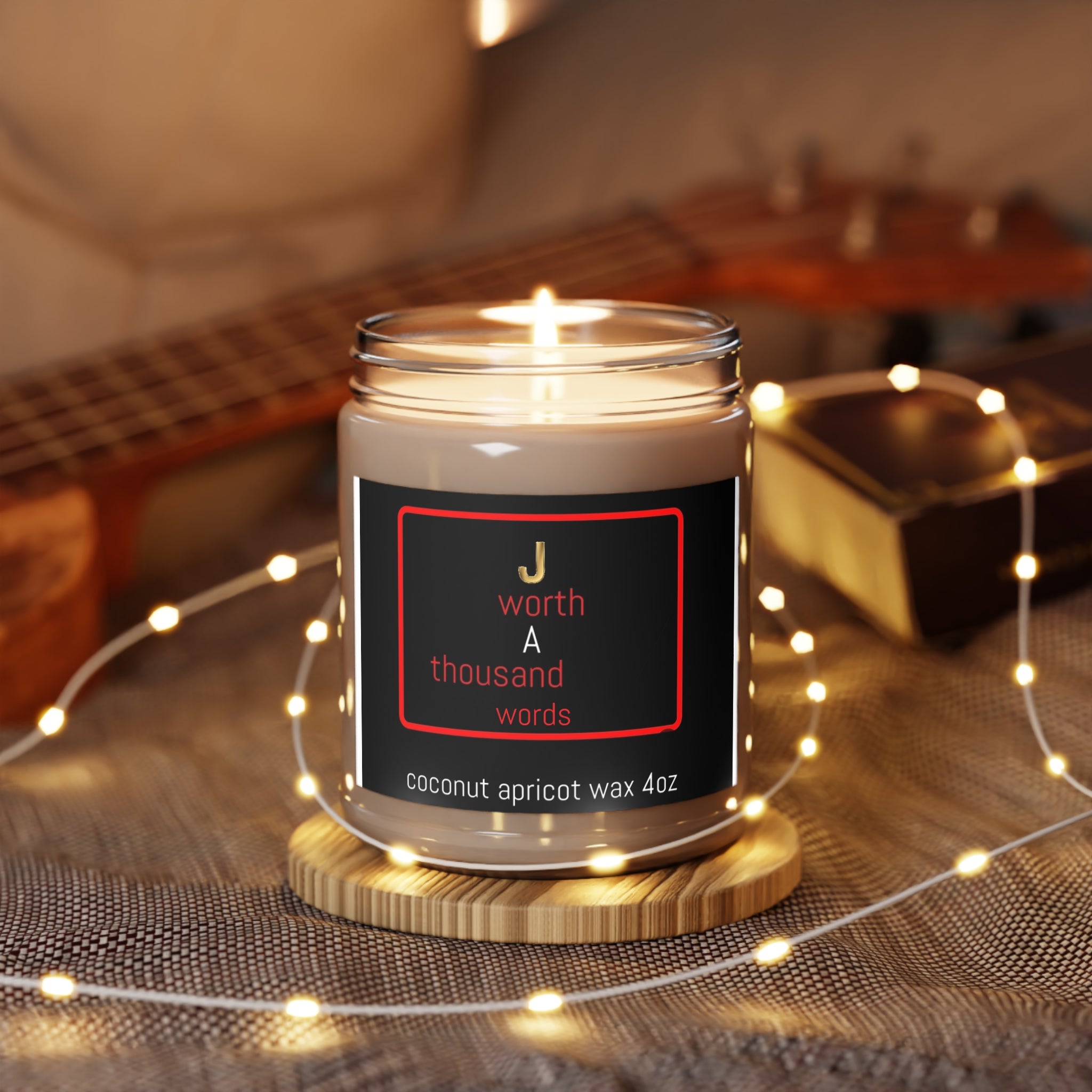 Soy Candle - "J Worth A Thousand Words" Scented Jar (Coconut Apricot)