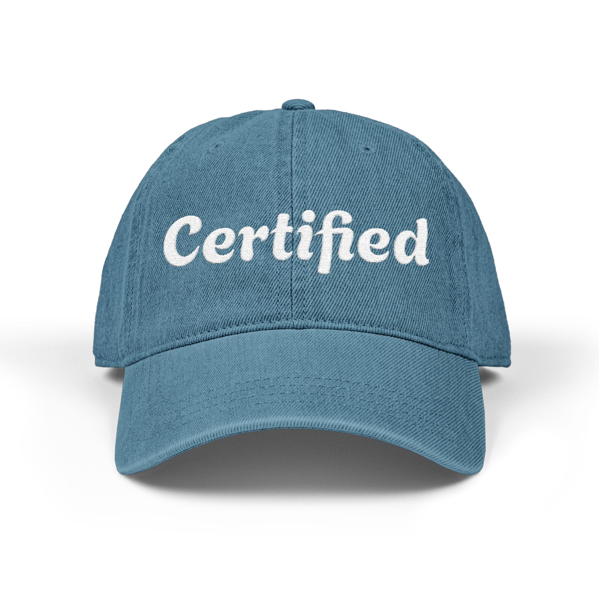 Embroidered Denim Baseball Hat — "Certified" Script Cap