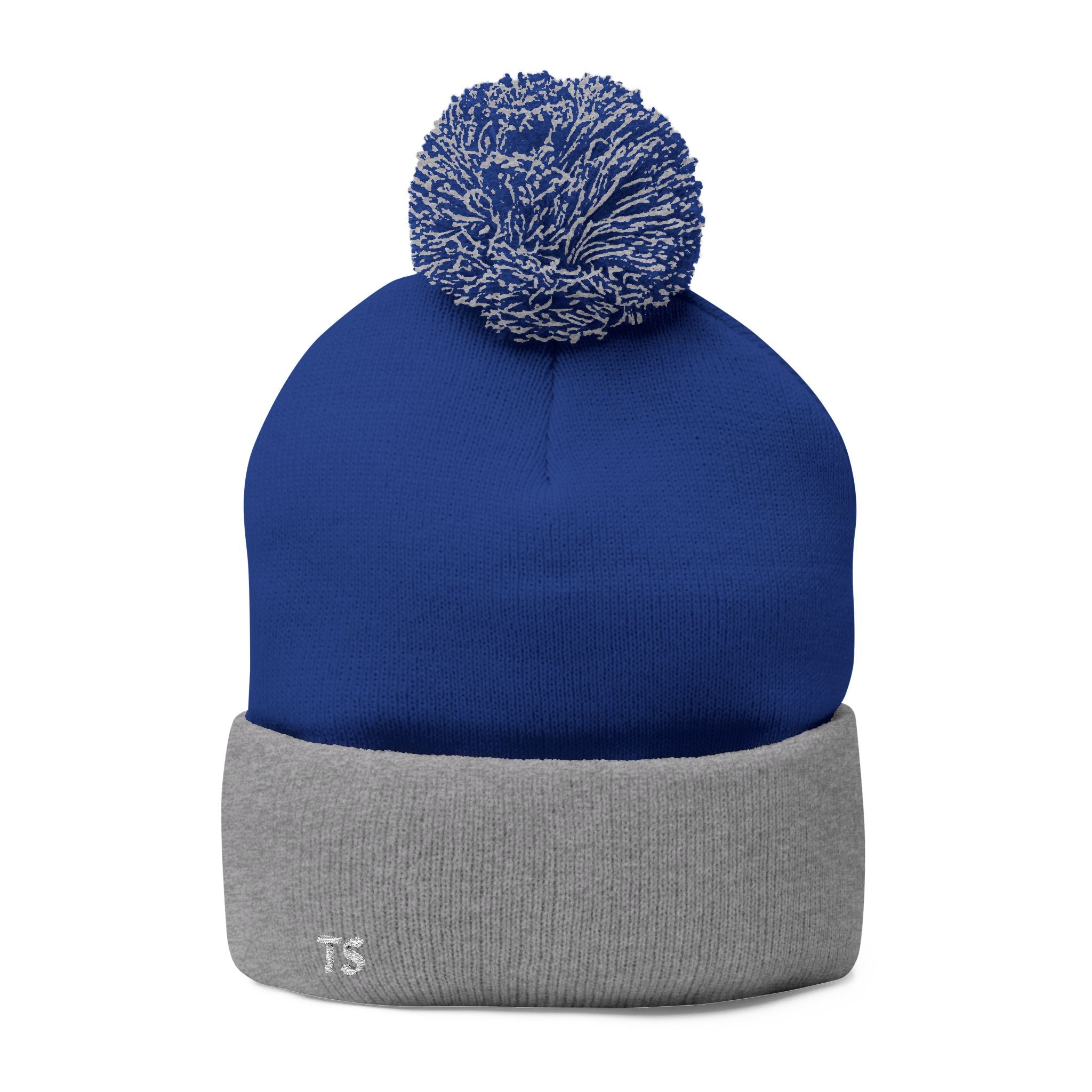 Embroidered Pom-Pom Knit Cap — Cozy Winter Beanie with Folded Cuff