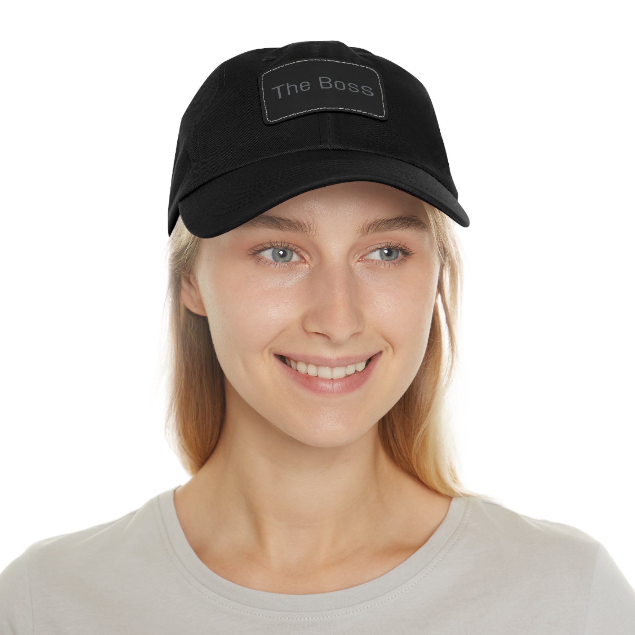 The Boss Leather Patch Dad Hat — Neutral Cap with Pink Patch