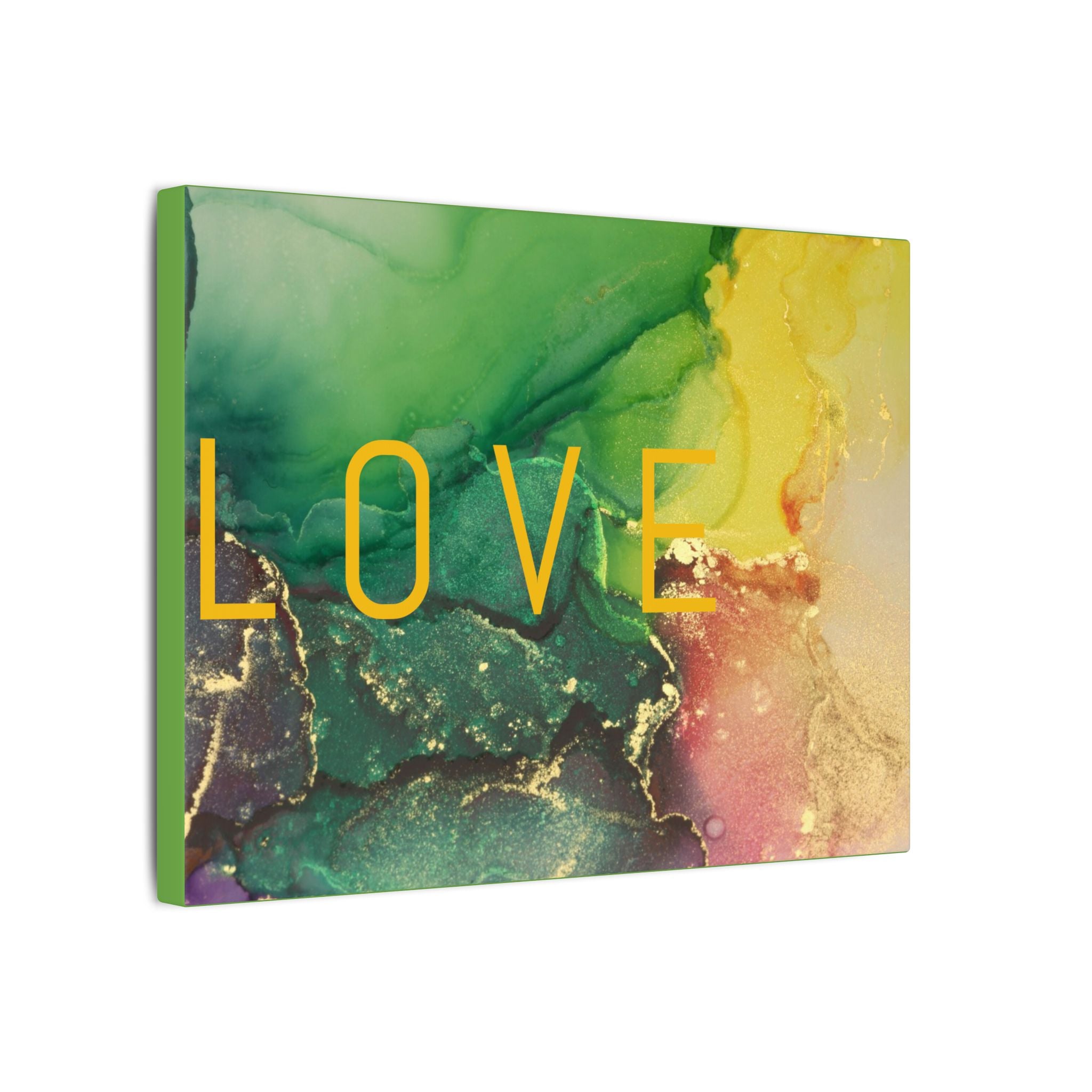 LOVE Abstract Marble Wall Canvas — Green & Gold Stretched Matte Art