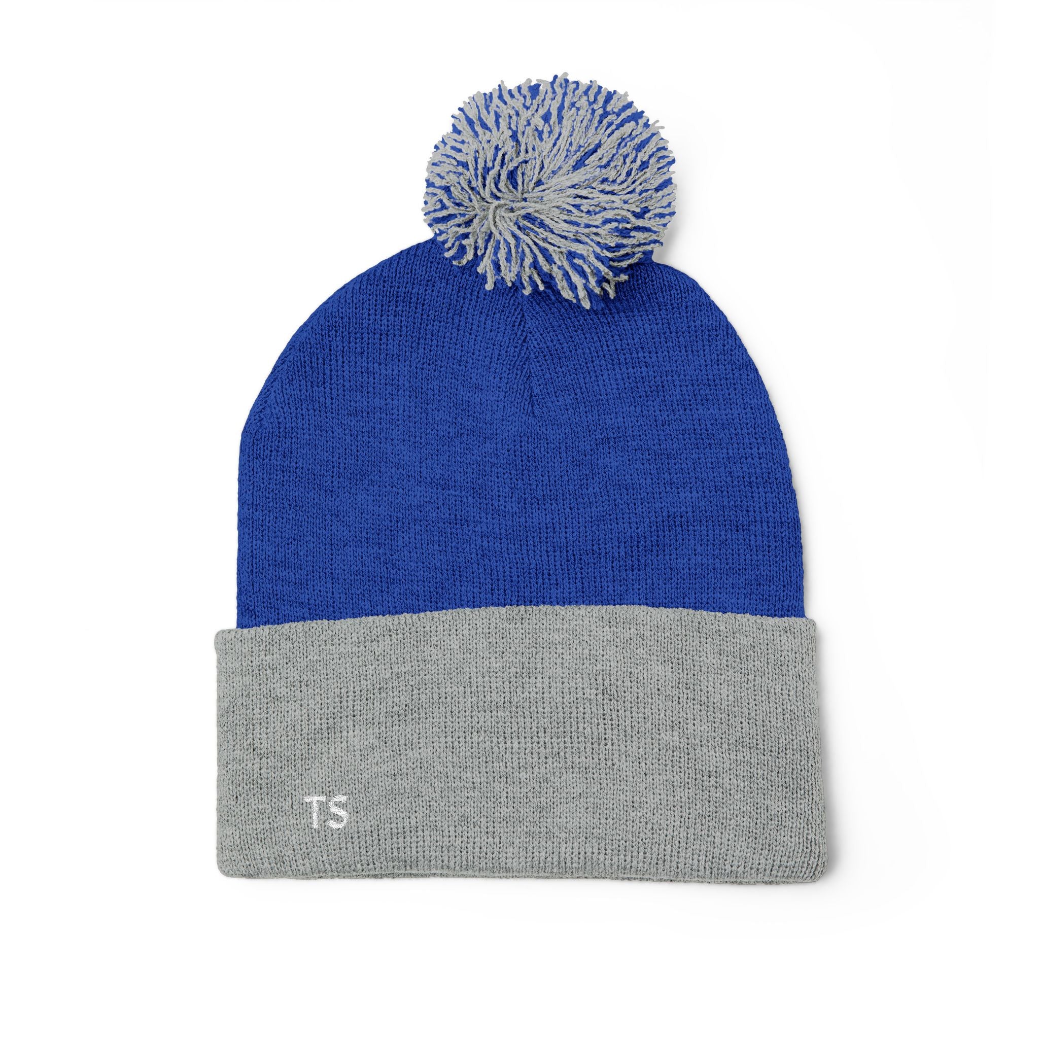 Embroidered Pom-Pom Knit Cap — Cozy Winter Beanie with Folded Cuff