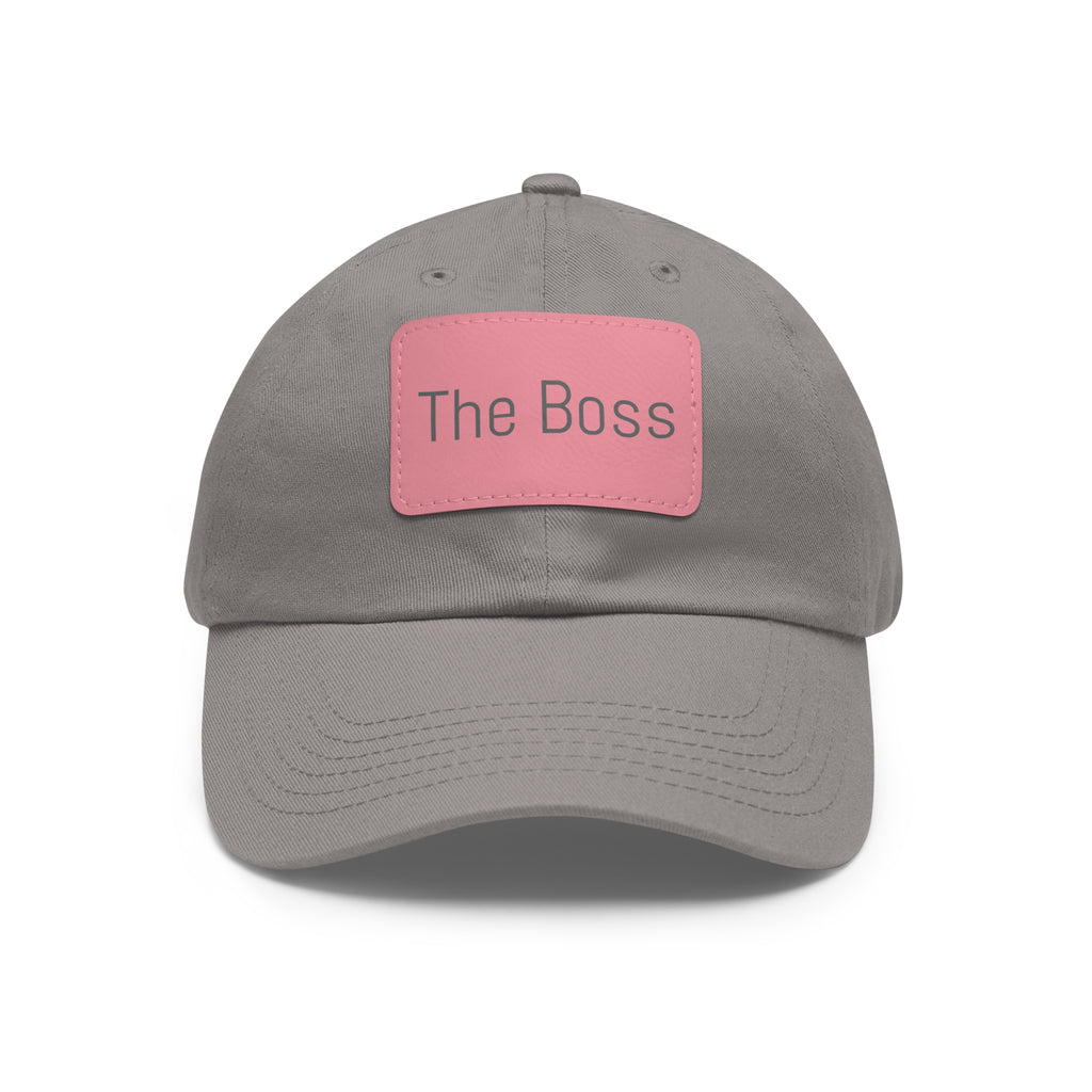 The Boss Leather Patch Dad Hat — Neutral Cap with Pink Patch