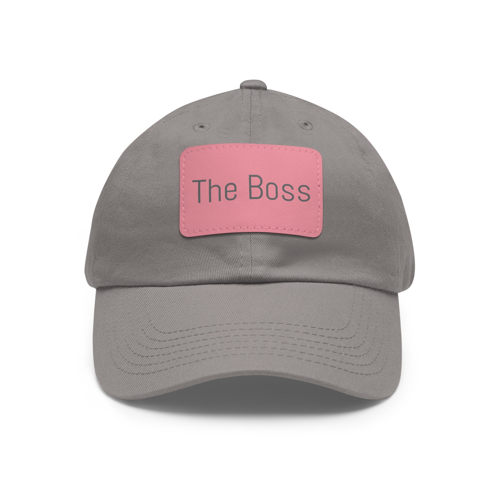 The Boss Leather Patch Dad Hat — Neutral Cap with Pink Patch