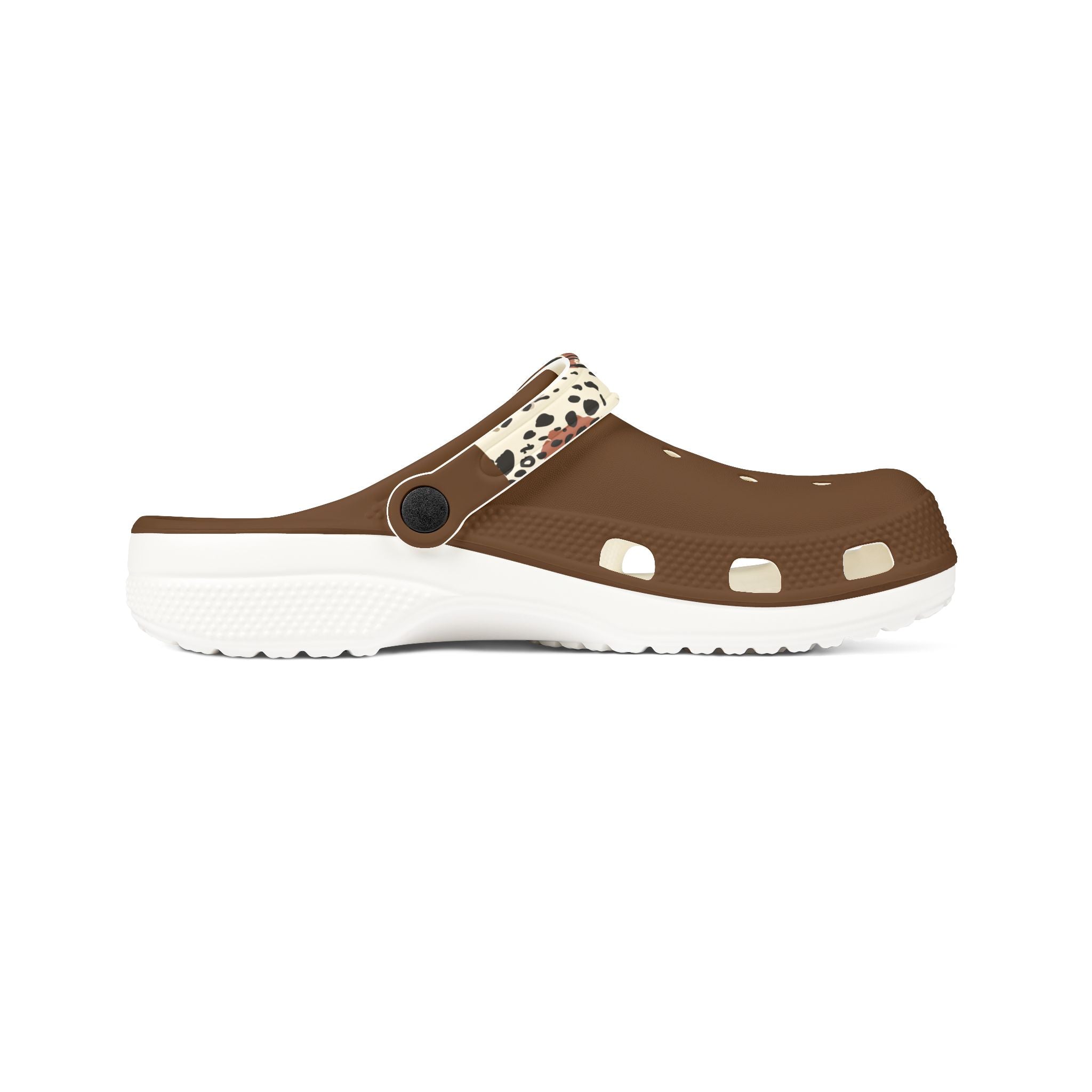 Brown EVA Foam Clogs with Leopard Strap — Lightweight Comfort Shoes