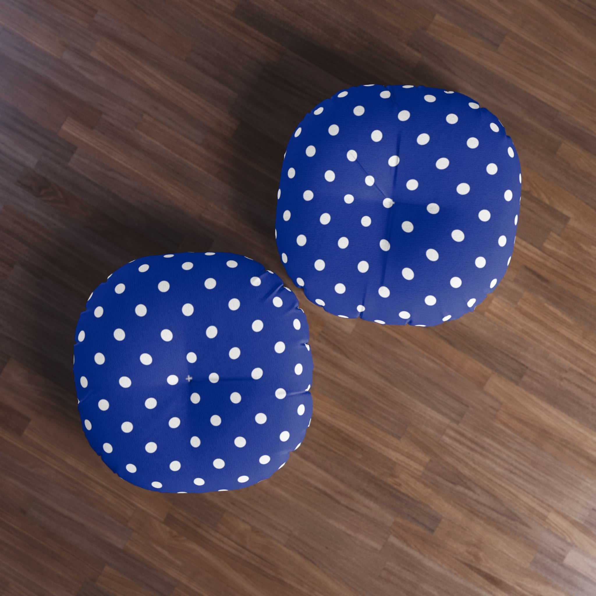 Round Tufted Floor Pillow — Navy Polka Dot Decorative Seating Cushion