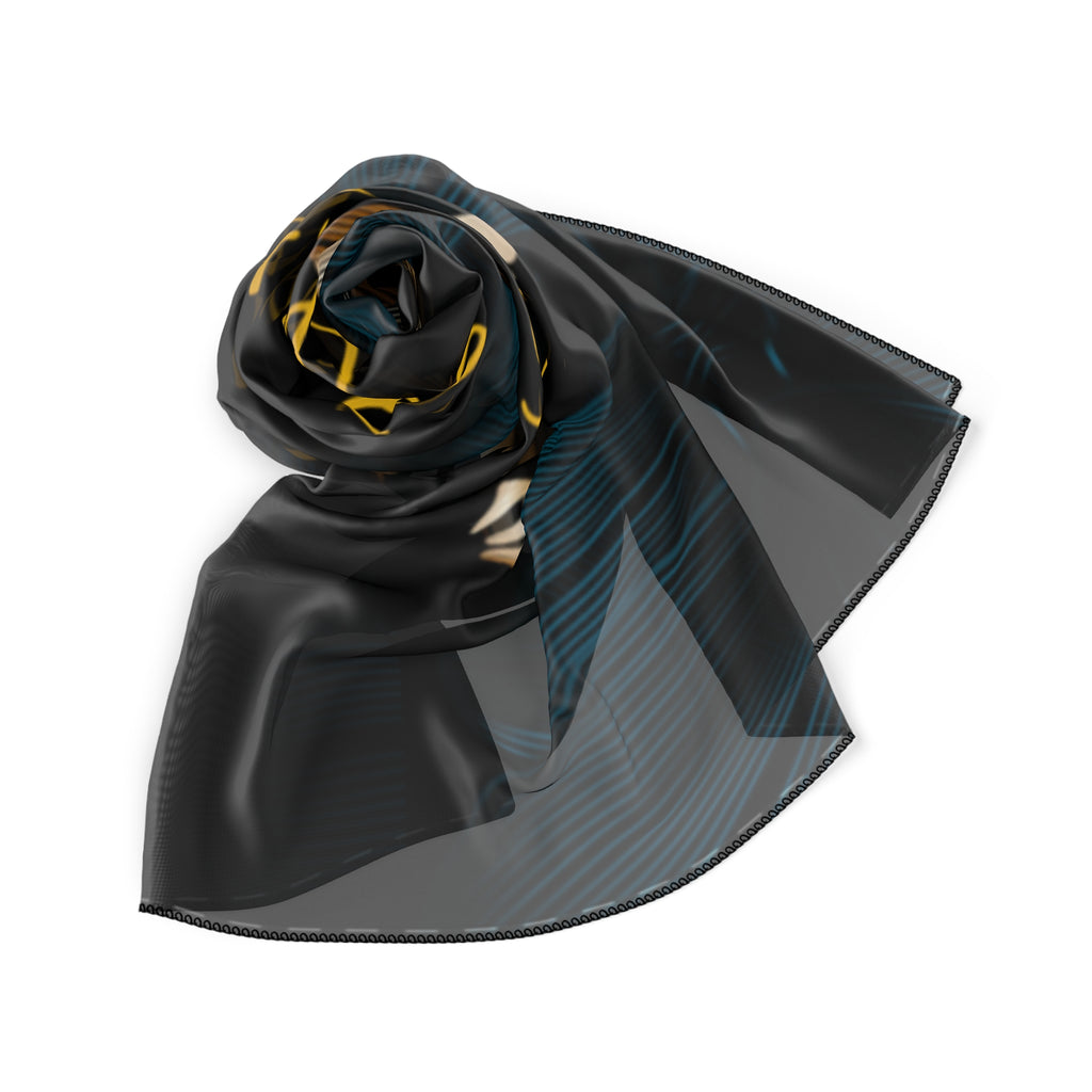 Silk-Feel Floral 'FayDel Attraction' Scarf — Luxe Black & Gold Fashion Accessory