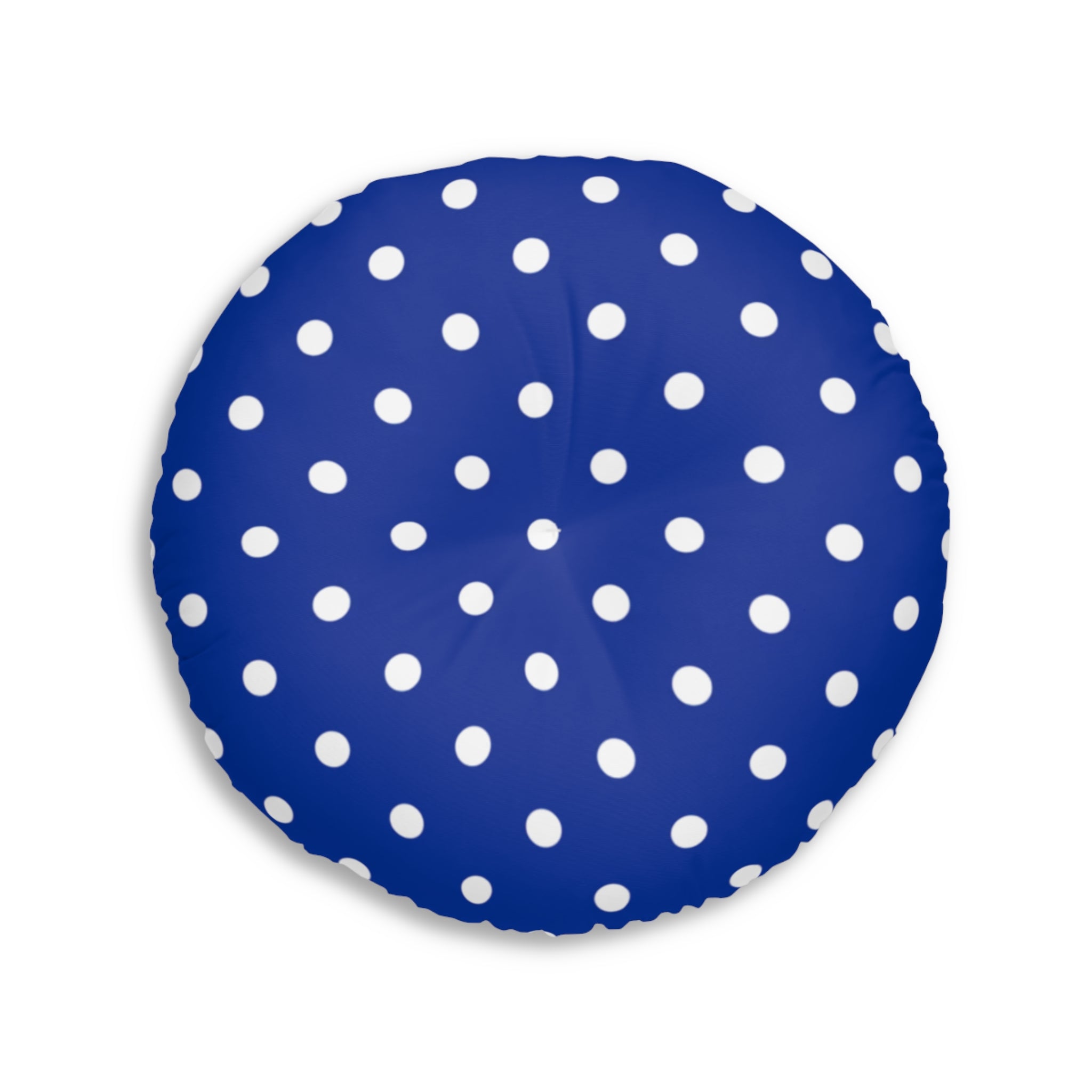 Round Tufted Floor Pillow — Navy Polka Dot Decorative Seating Cushion