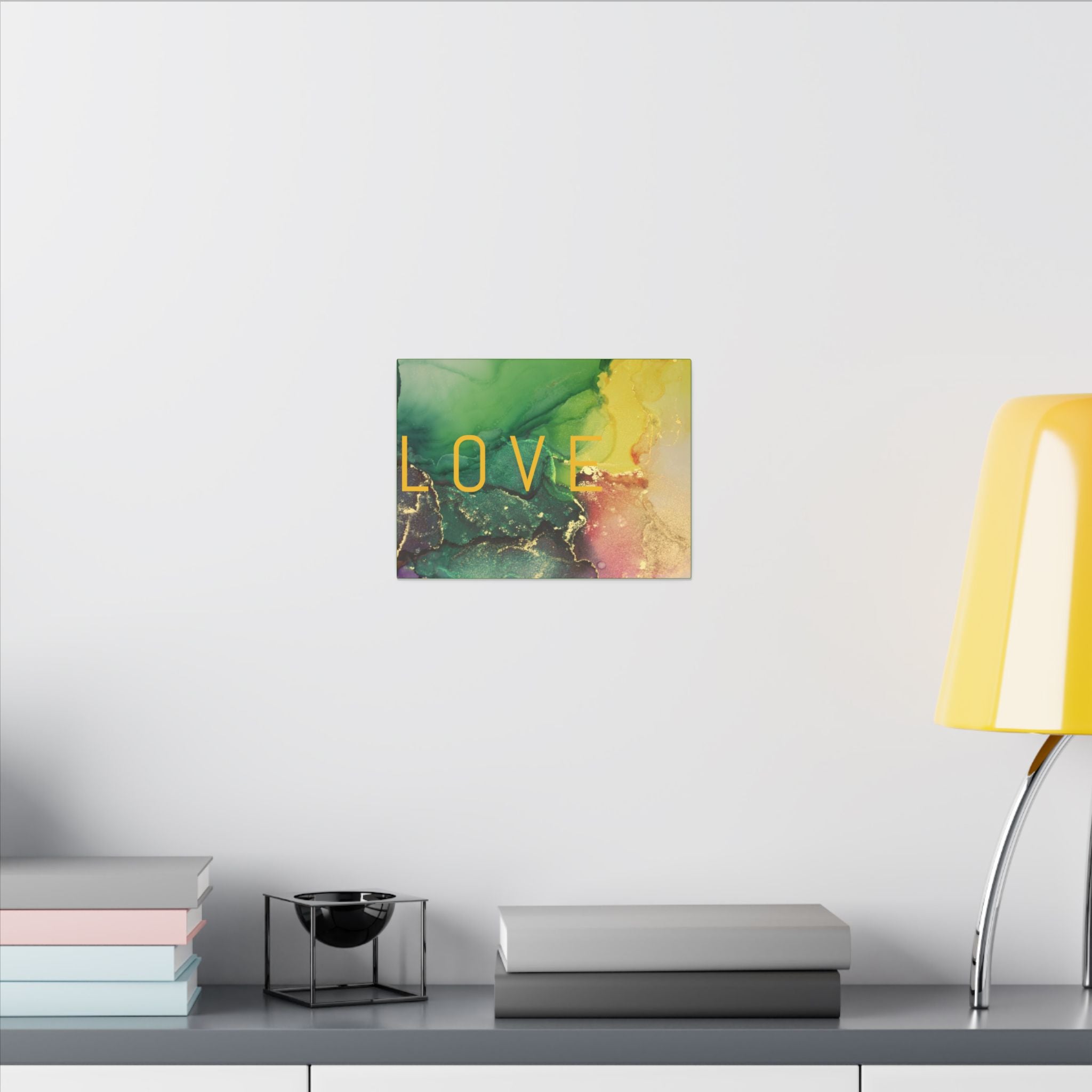 LOVE Abstract Marble Wall Canvas — Green & Gold Stretched Matte Art