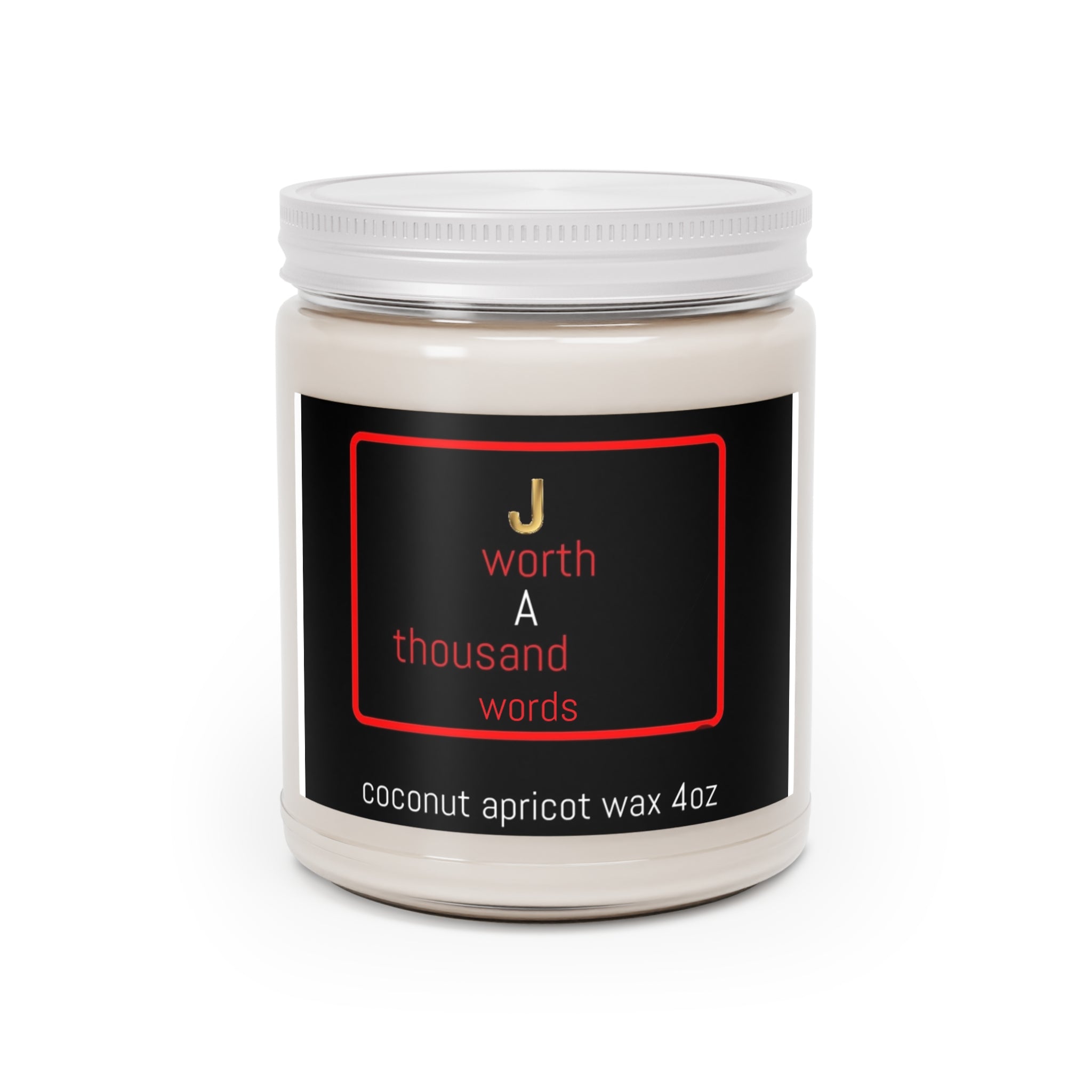 Soy Candle - "J Worth A Thousand Words" Scented Jar (Coconut Apricot)