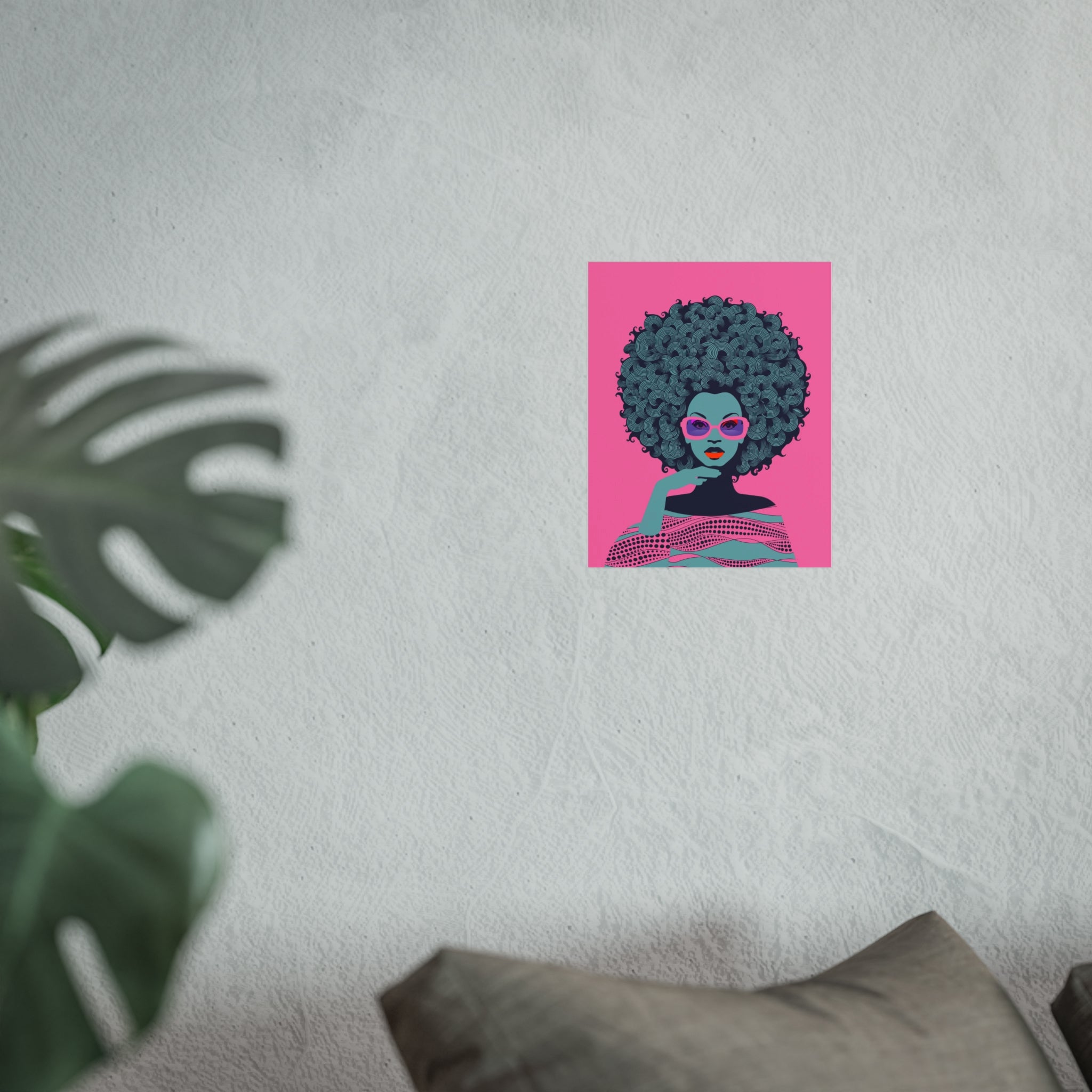 Fine Art Poster — Retro Afro Pop Portrait, Pink & Teal Wall Art