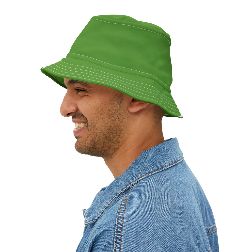 Green Bucket Hat — Solid Color Casual Sun Hat