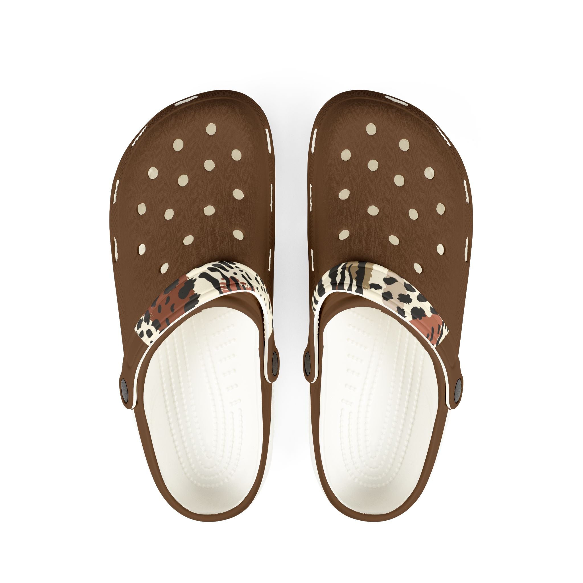 Brown EVA Foam Clogs with Leopard Strap — Lightweight Comfort Shoes