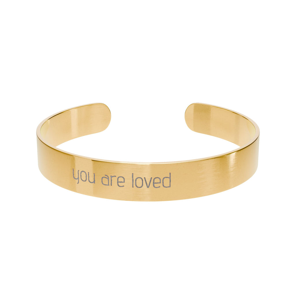 Engraved Gold Cuff Bracelet — "You Are Loved" Inspirational Jewellery