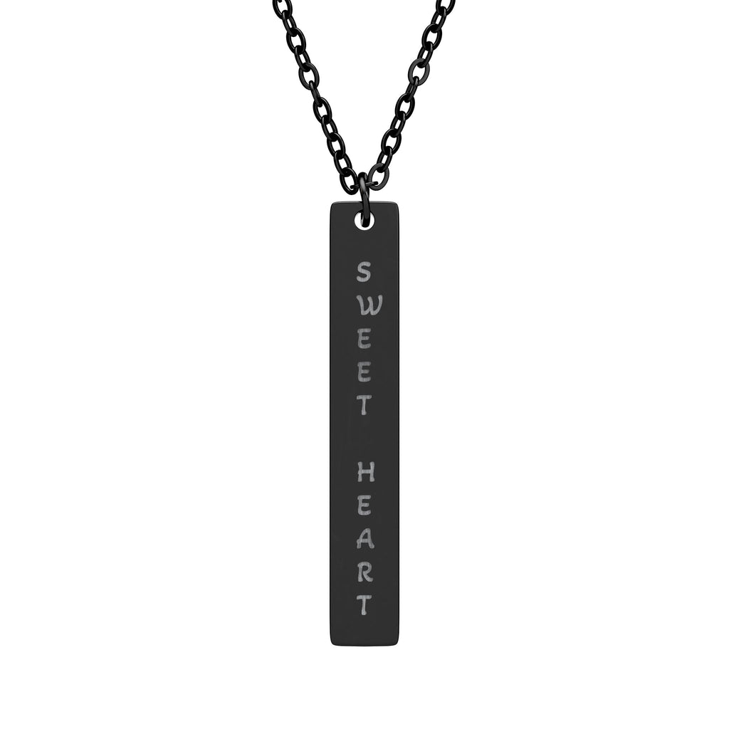 Engraved Vertical Bar Necklace - Personalized Name/Message Pendant, Sterling Silver or Black Stainless Steel