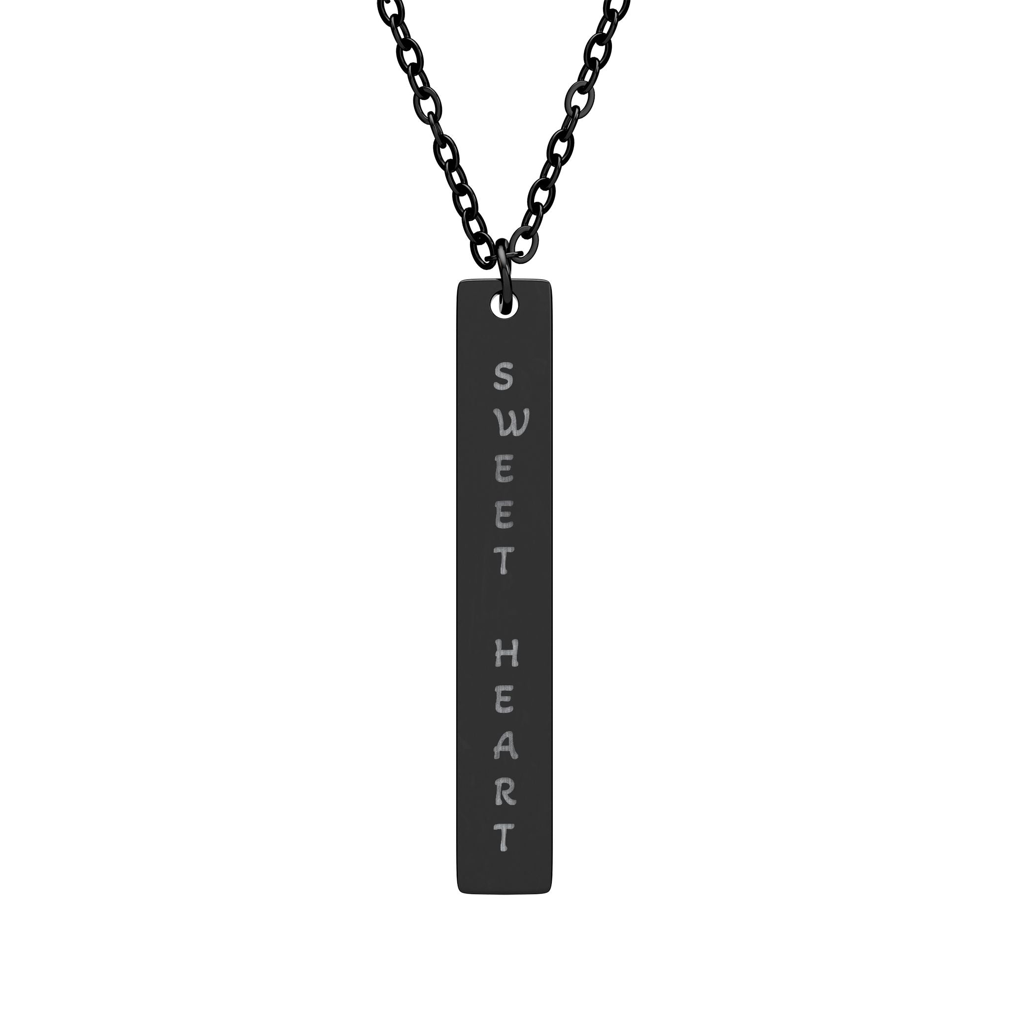 Engraved Vertical Bar Necklace - Personalized Name/Message Pendant, Sterling Silver or Black Stainless Steel
