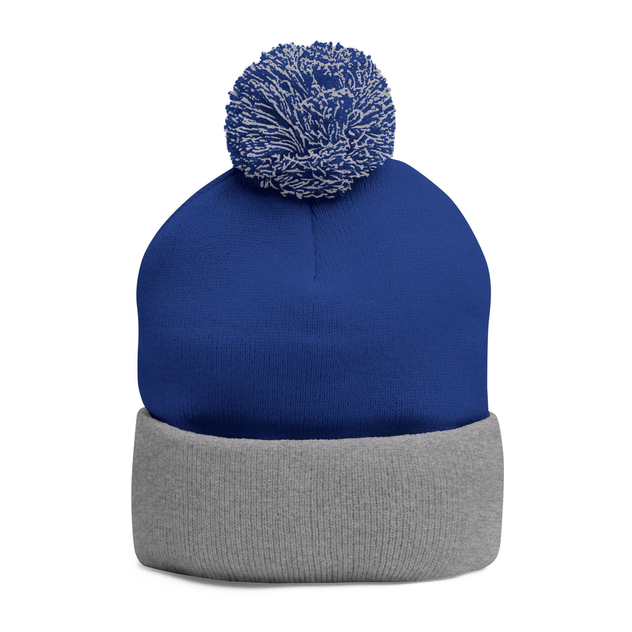 Embroidered Pom-Pom Knit Cap — Cozy Winter Beanie with Folded Cuff