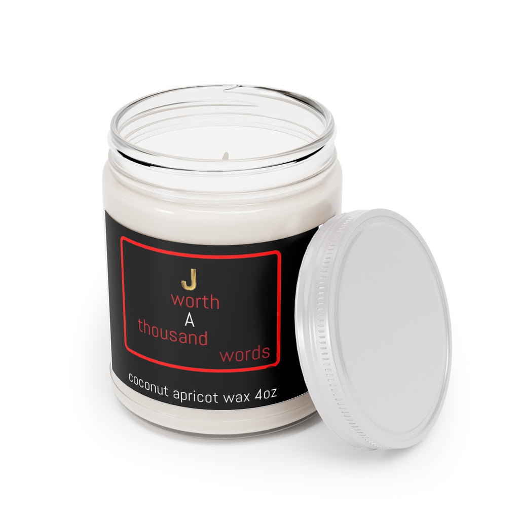 Soy Candle - "J Worth A Thousand Words" Scented Jar (Coconut Apricot)