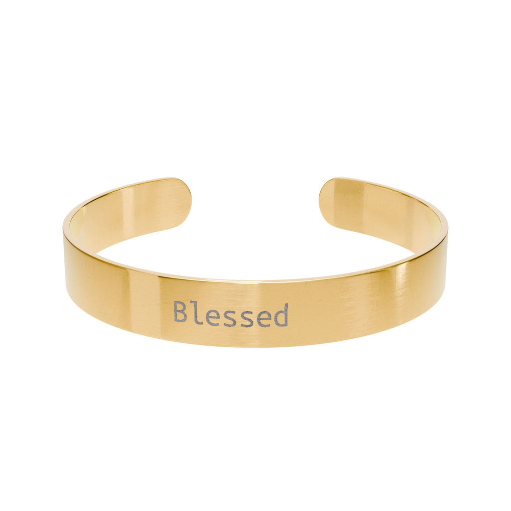 Blessed Engraved Cuff Bracelet — Gold Inspirational Bangle