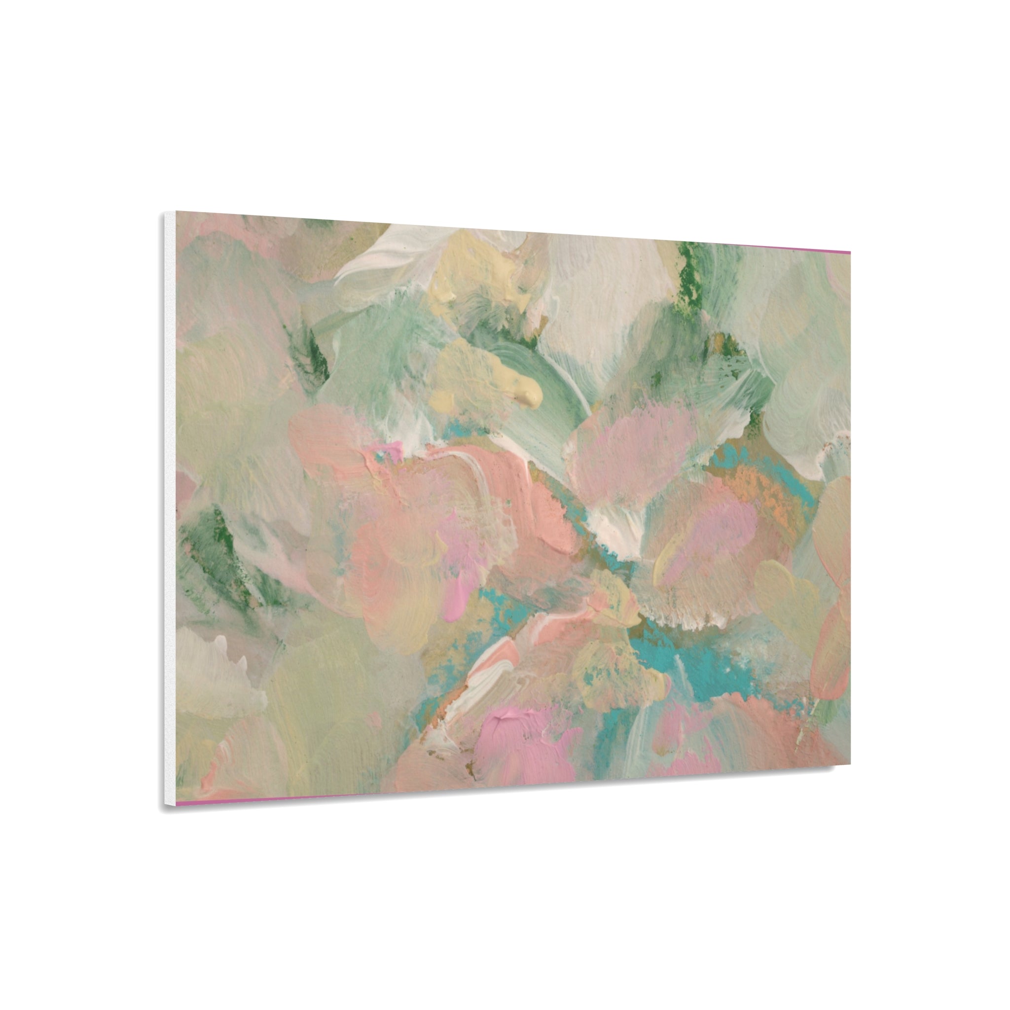 Abstract Pastel Floral Foam Board Print — Soft Green & Pink Wall Art