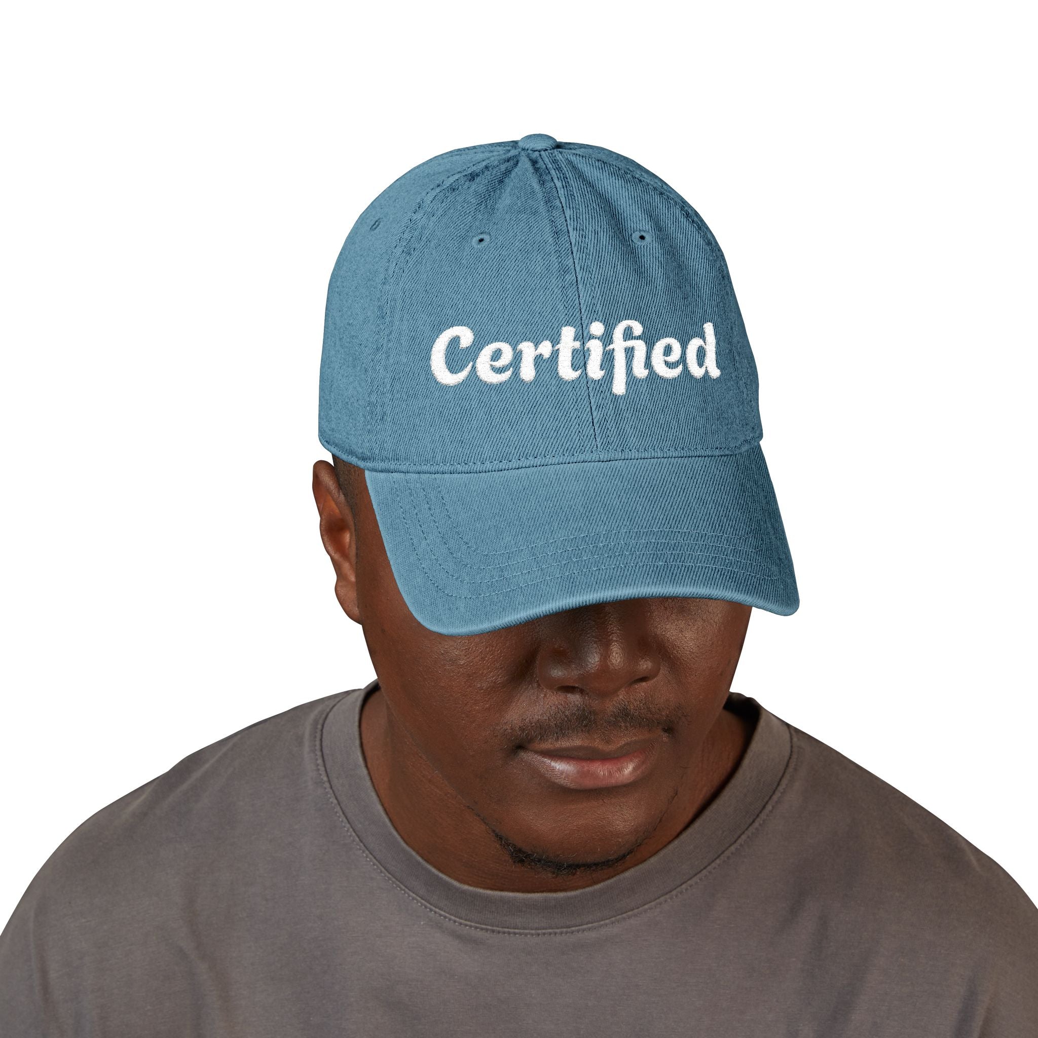 Embroidered Denim Baseball Hat — "Certified" Script Cap