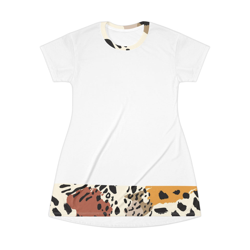 Leopard Border T-Shirt Dress — Animal Print Hem AOP Casual Dress