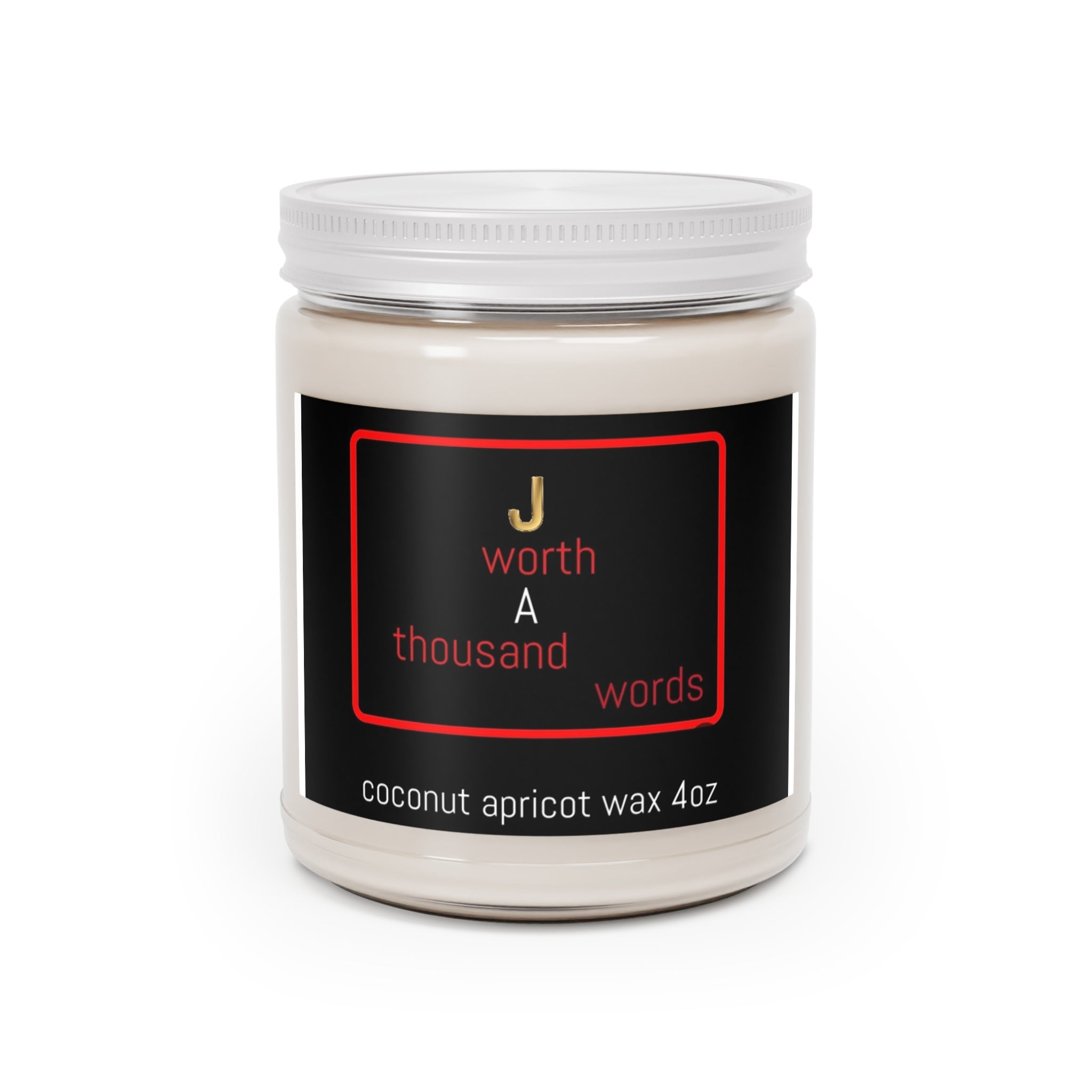 Soy Candle - "J Worth A Thousand Words" Scented Jar (Coconut Apricot)
